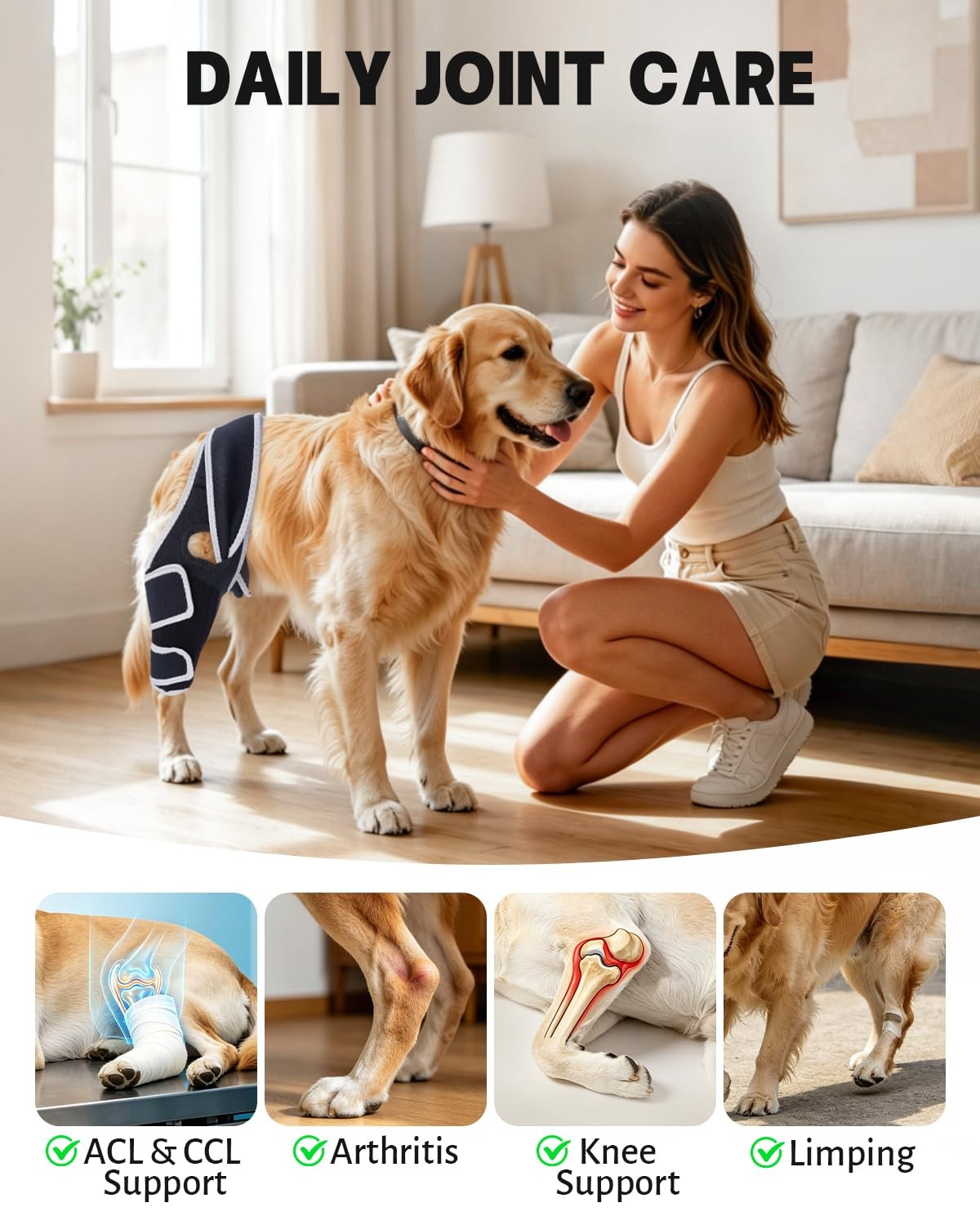 Adjustable Dog Hind Leg Knee Brace with Metal Side Stabilizers,(Size XL). | T…