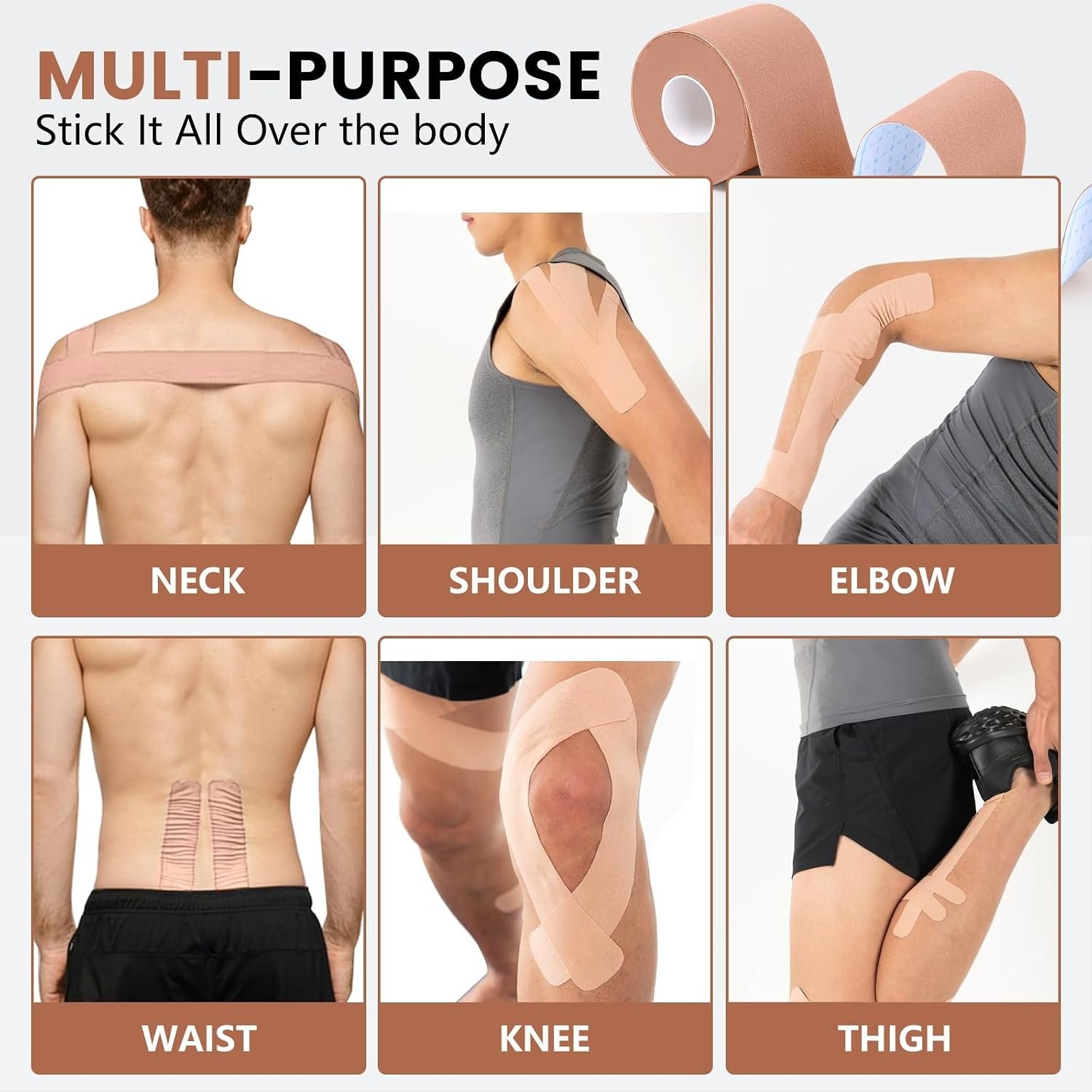 Kinesiology Tape 5 Rolls Skin Color 2 Inch x 16.4 Feet Waterproof Muscle Support