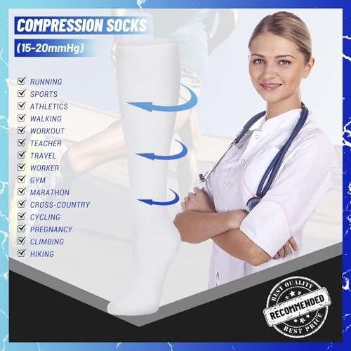 3 Pairs Compression Socks for Women & Men 15 Small-Medium 02 White/White/White