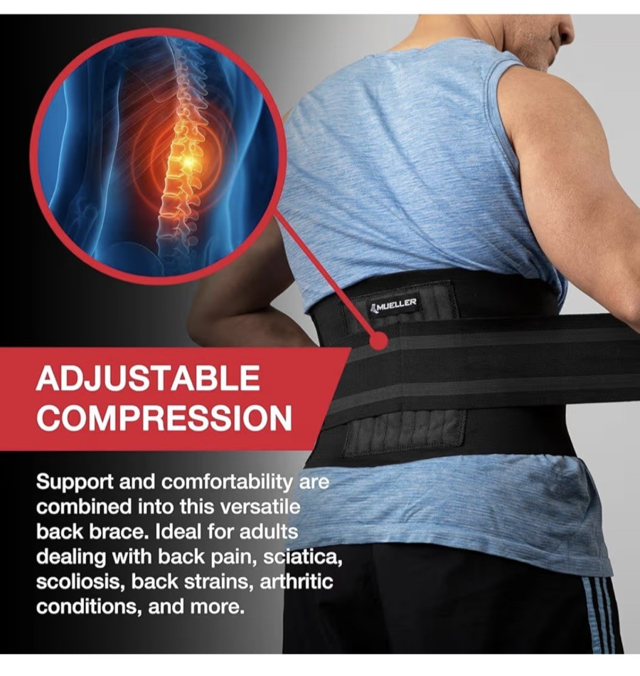 Mueller Adjustable Back Brace Support Belt – One Size Fits Most – Open Box New