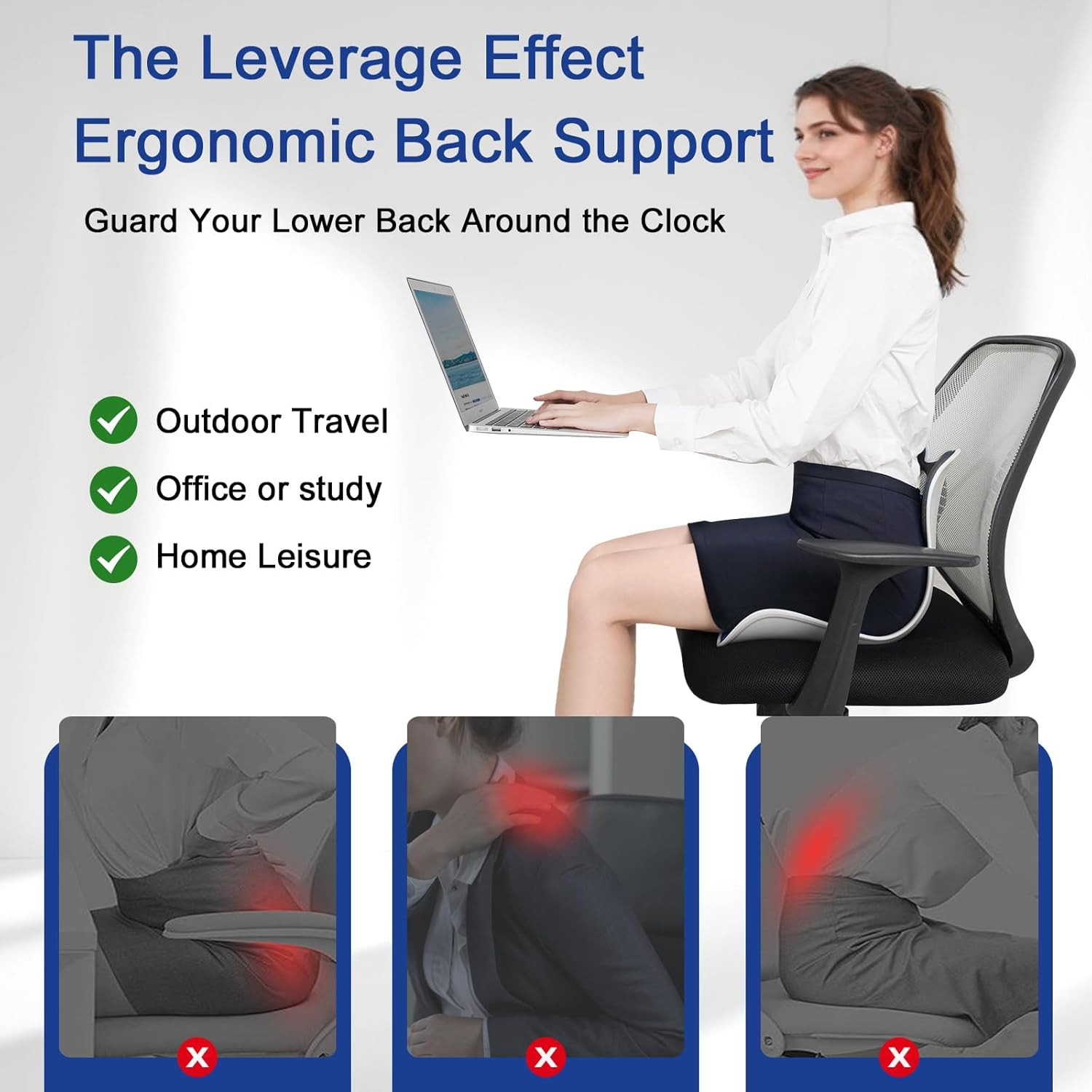 Ergonomic Back Support Office Chair Posture Correction Back Tailbone Pain Relief