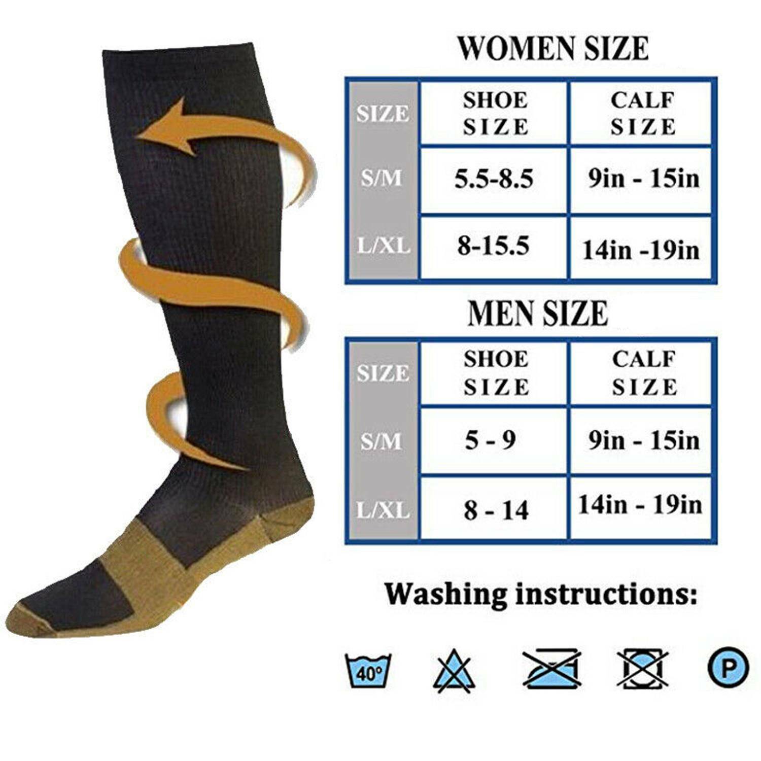 Compression Socks Copper Medical Stockings Travel Running Anti Fatigue 20-30mmHg