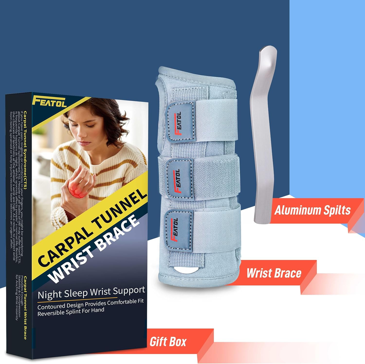 Wrist Brace Carpal Tunnel for Women Men, Adjustable Night Sleep Support Brace wi