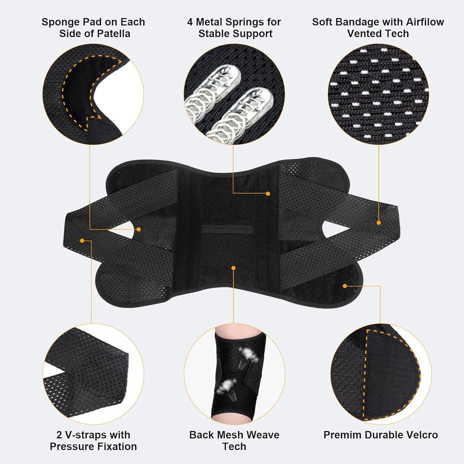 Knee Brace with Side Stabilizer Relieve Meniscus Tear Pain ACL Arthritis Straps