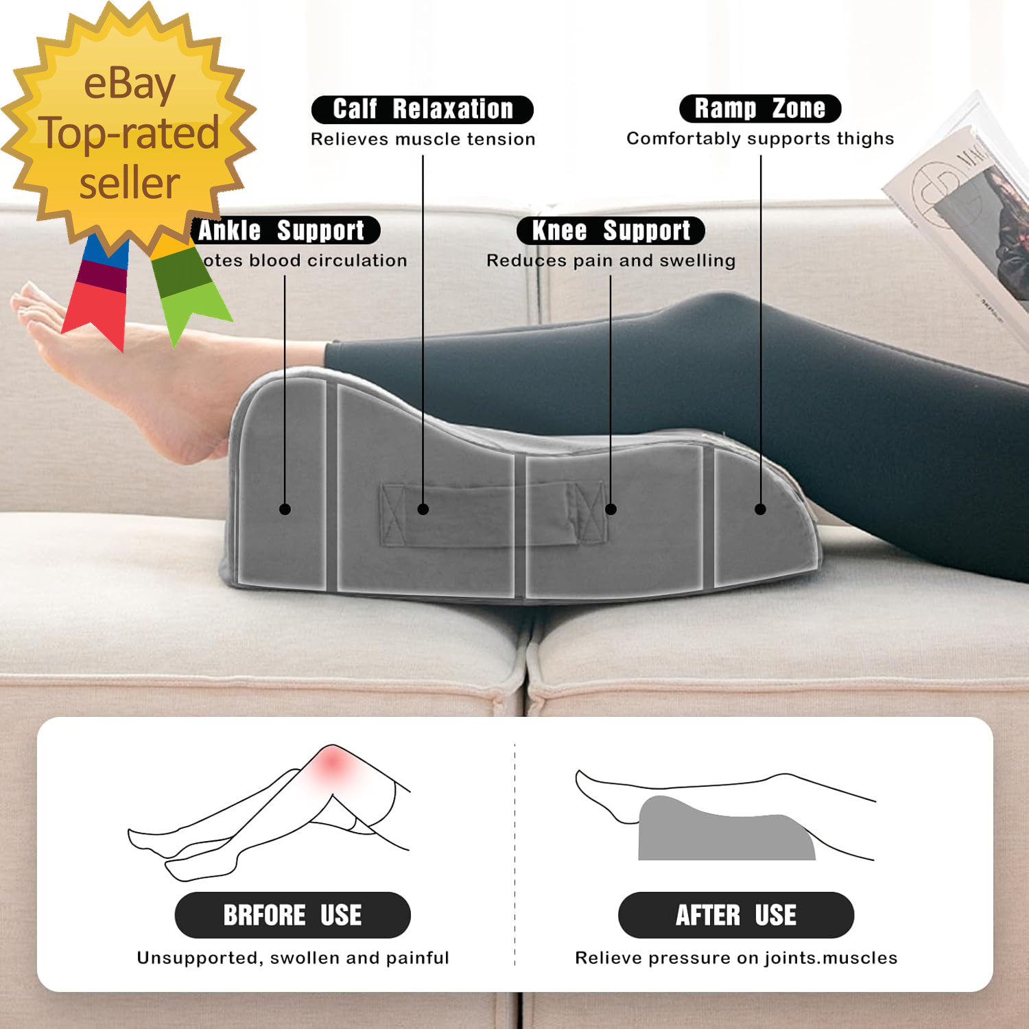Memory Foam Leg Knee Ankle Foot Support and Elevation Pillow for Surgery