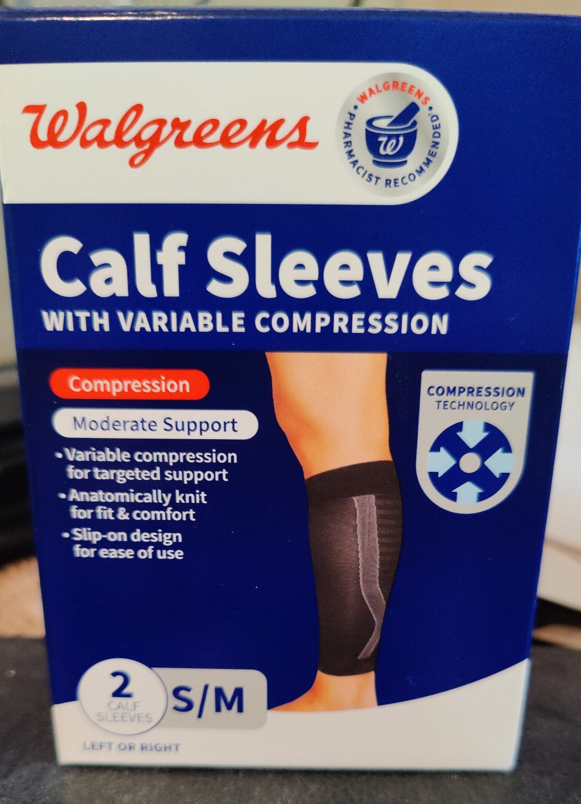 Walgreens Calf Sleeves Variable Compression S/M Moderate Support Left or Right