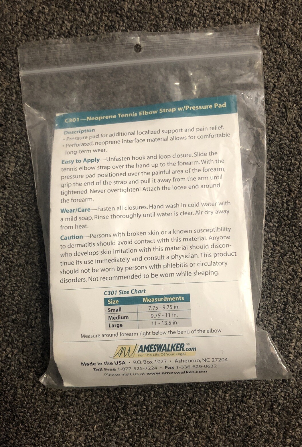 Ames Walker C301 Neoprene Tennis Elbow Strap With Pressure Pad New Sealed