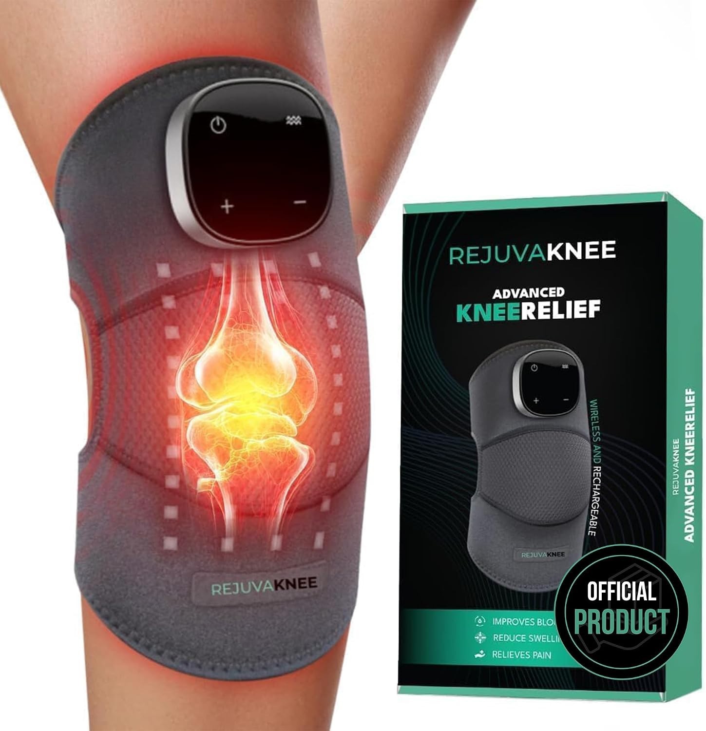NEW Rejuvaknee Advanced Knee Relief Massager Compression Heat Vibration