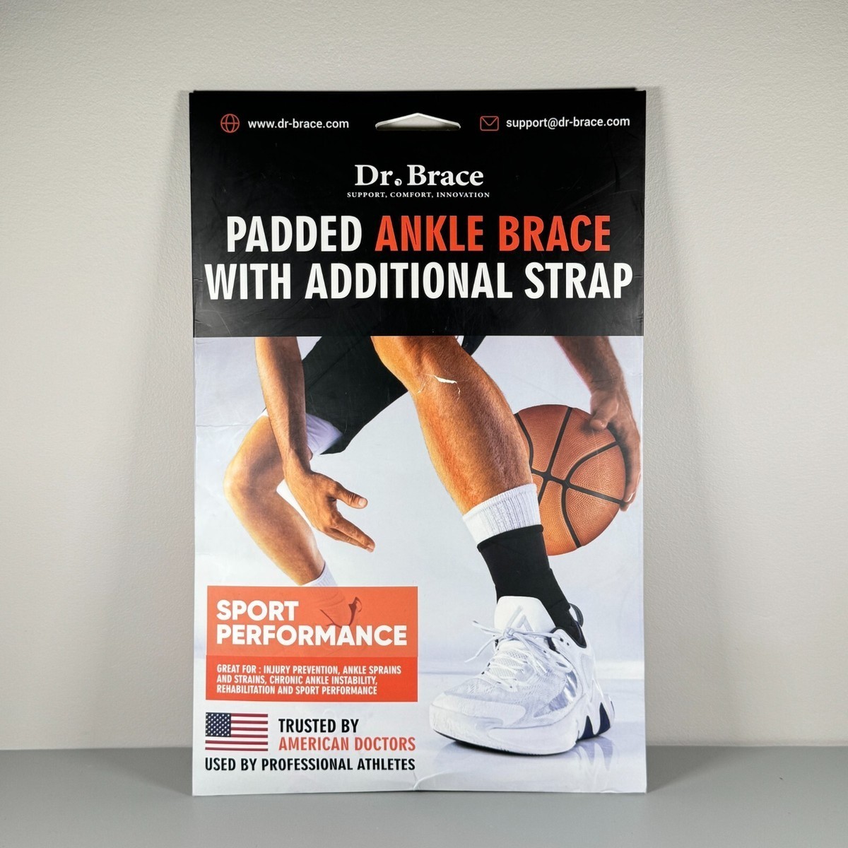 Dr. Brace Padded Ankle Brace Support Breathable with Additional Strap -Large