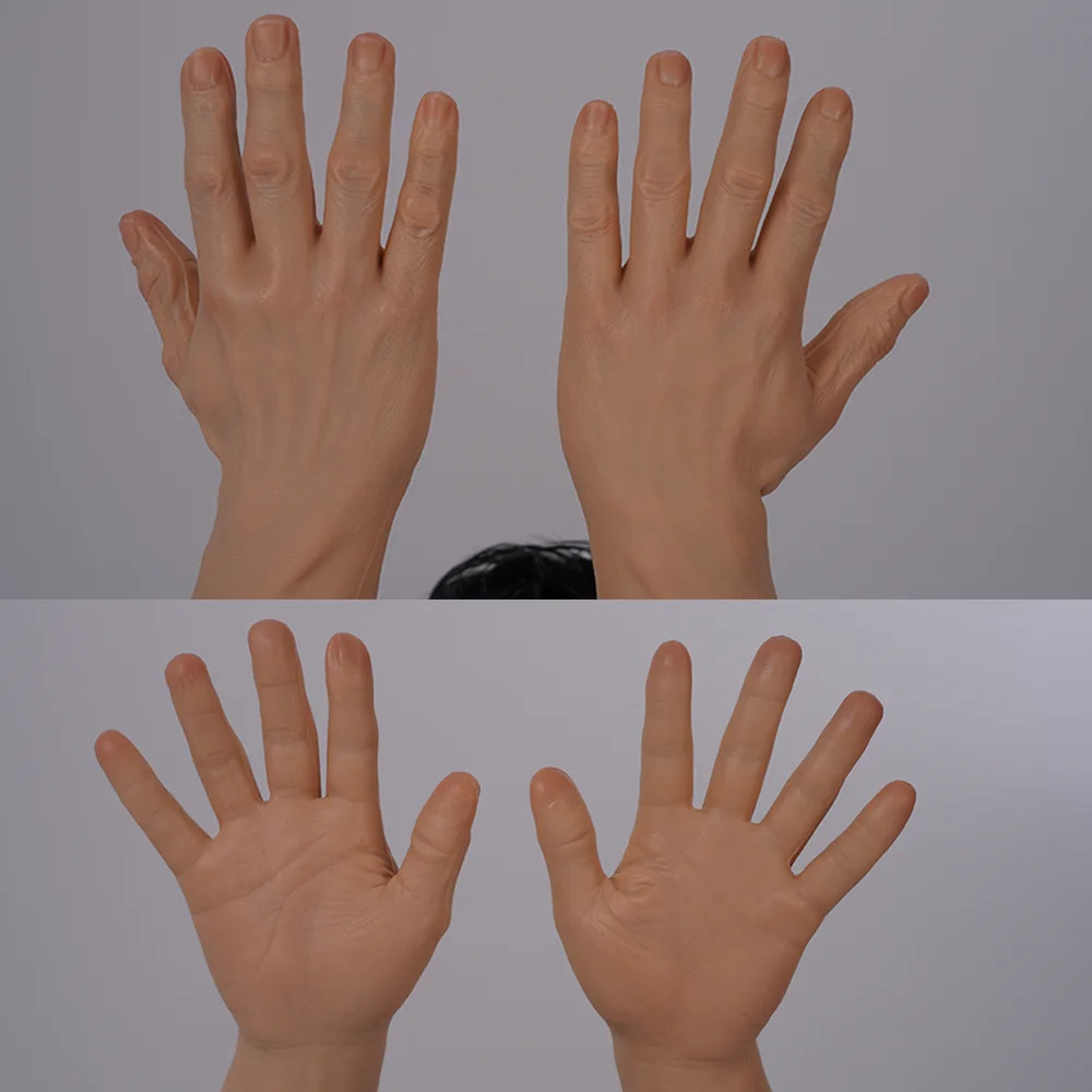 40cm Silicone Old Man Hand Gloves Skin Cover Nails Cosplay Scar Props