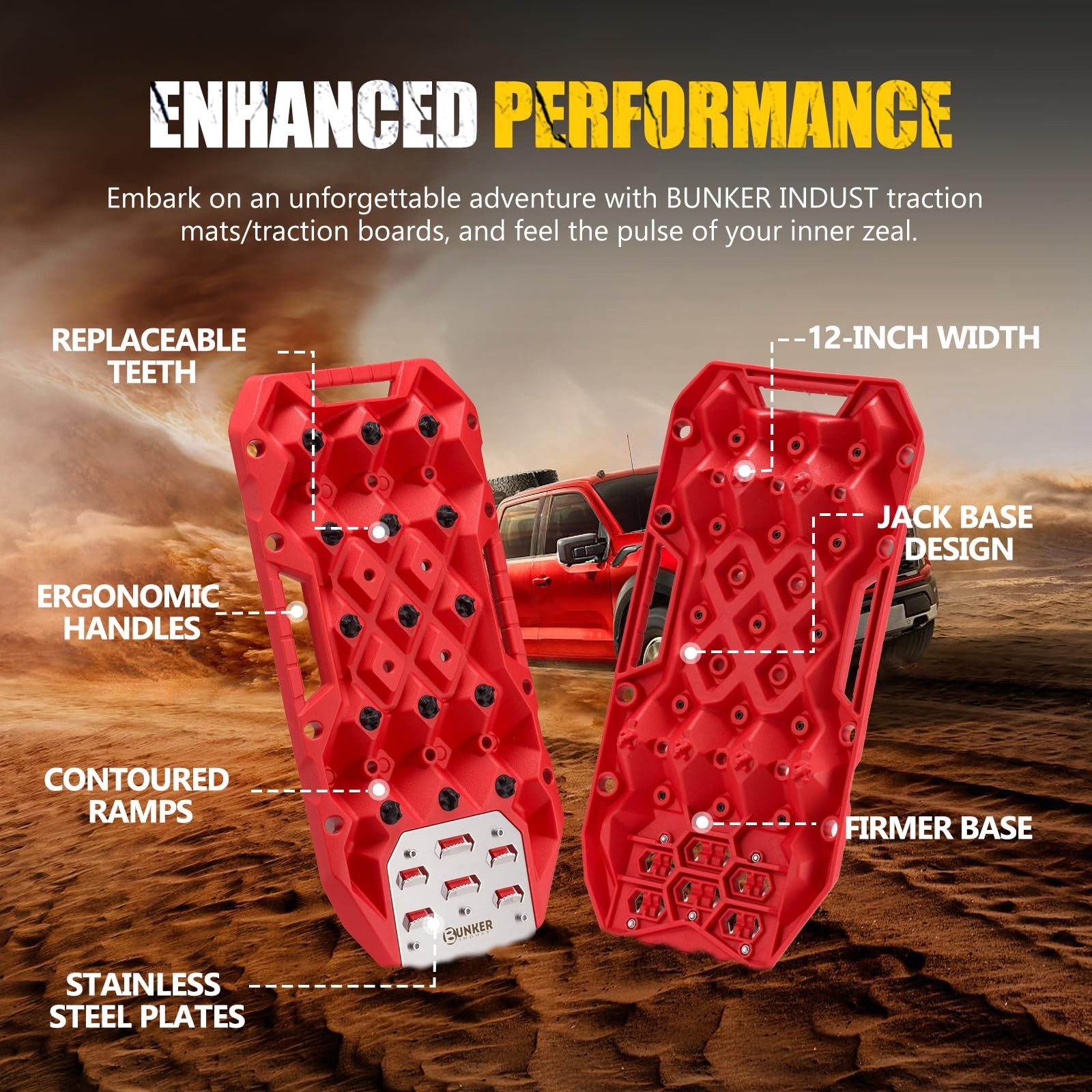 Offroad Traction Boards with Jack Base, Pair Portable Recovery Track Tire Tra…