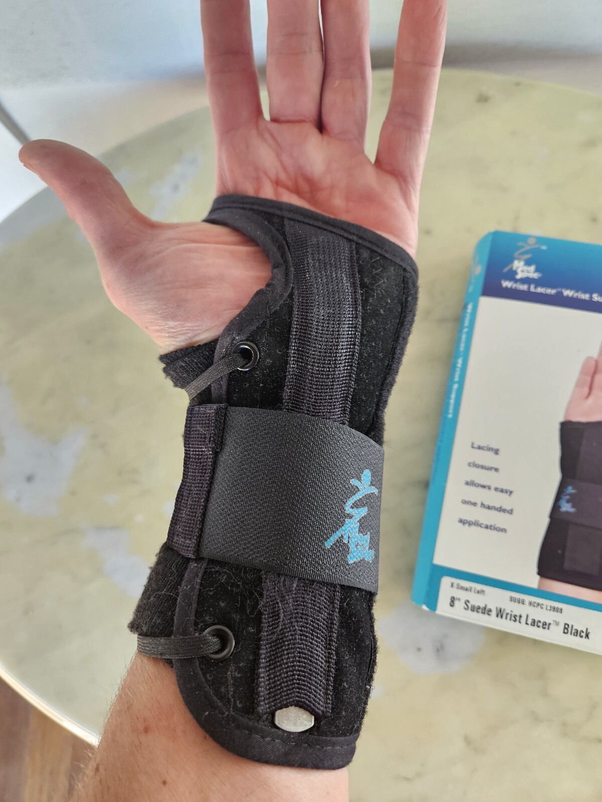 Left HAND ARM MED SPEC WRIST LACER 8″ Suede BLACK WRIST BRACE Support X-Small