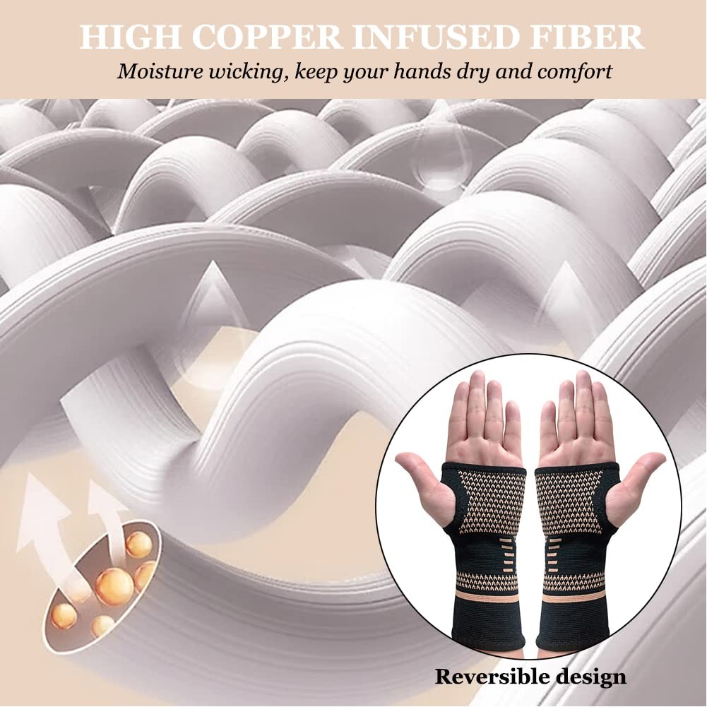 Copper Wrist Compression Sleeve, Elastic Wrist Support Sleeve Wrist Brace for…