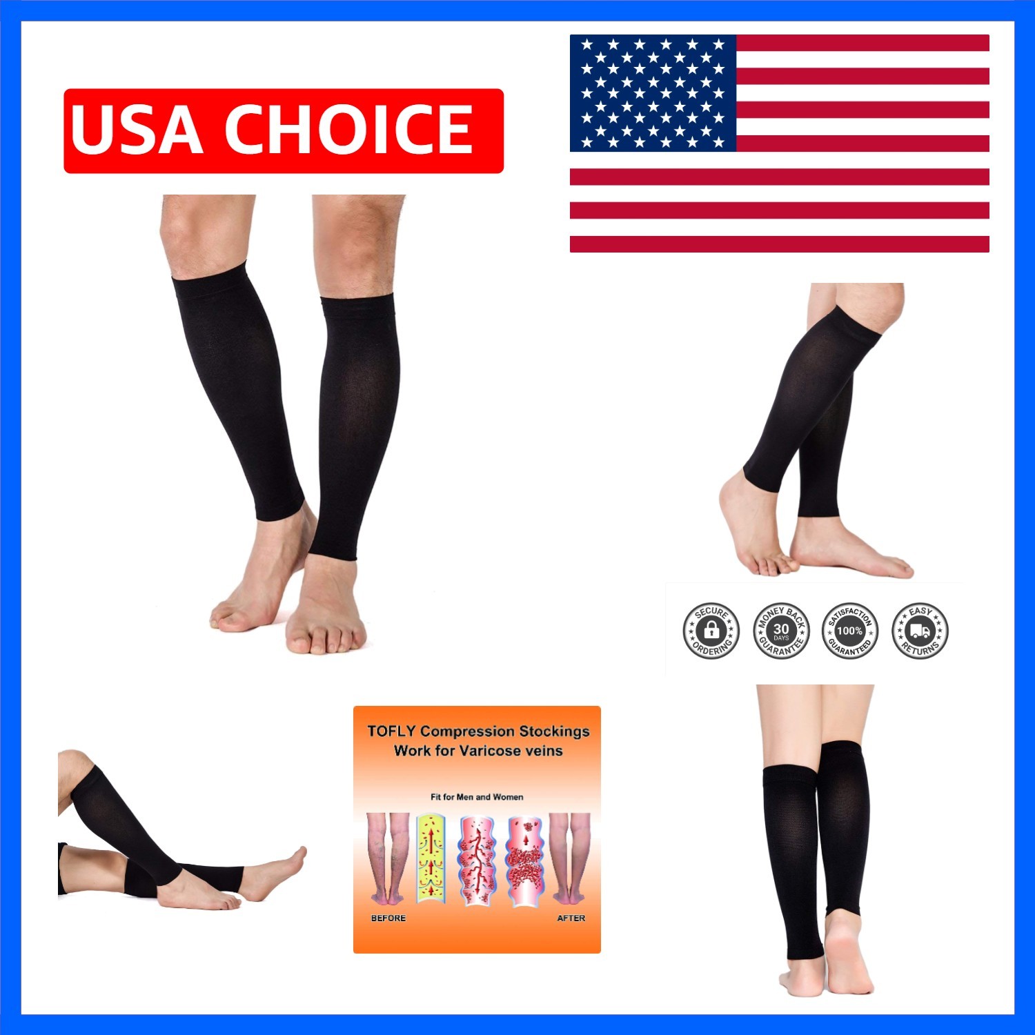 Calf Compression Sleeve for Men & Women, 1 Pair, Footless Compression Socks 2…
