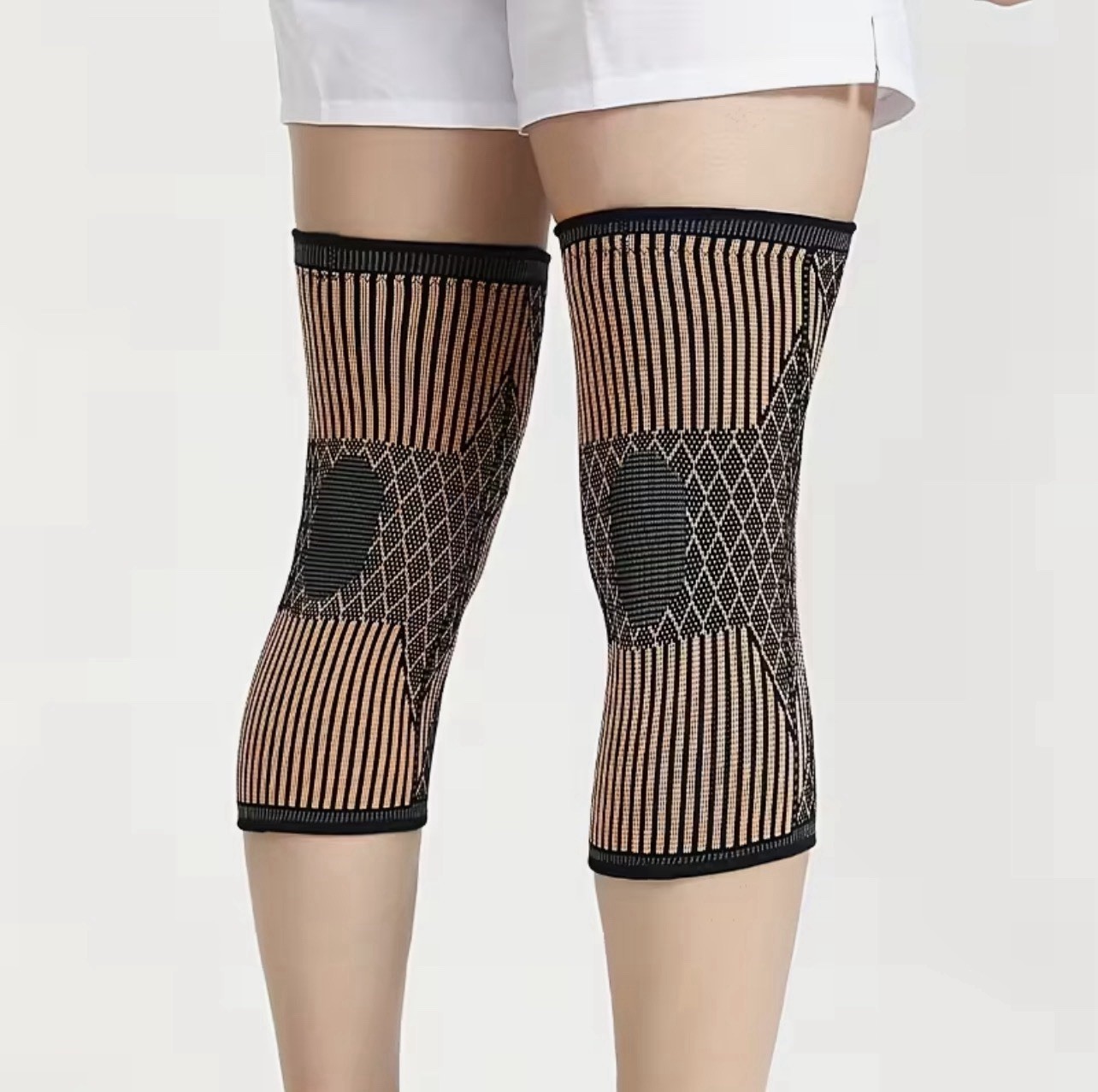 Copper Compression Knee Sleeves 2 PCS Large Black Beige Stretchable