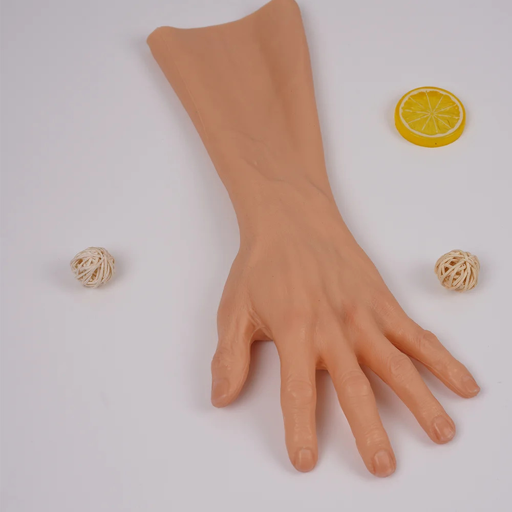 40cm Silicone Old Man Hand Gloves Skin Cover Nails Cosplay Scar Props