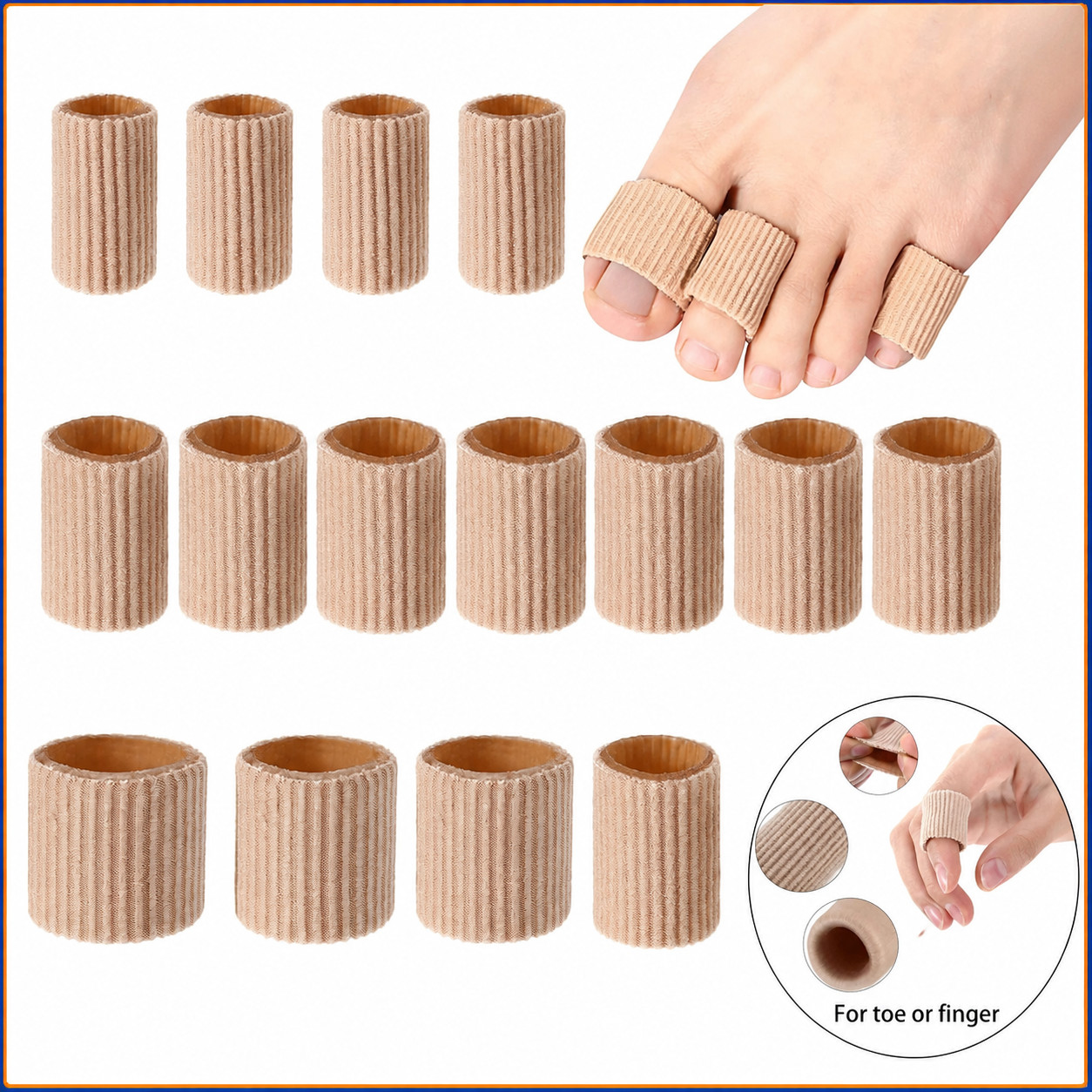 16PCS Gel Toe Cushion Sleeves Corn Blister Protectors Soft Pads 3 Sizes Brown