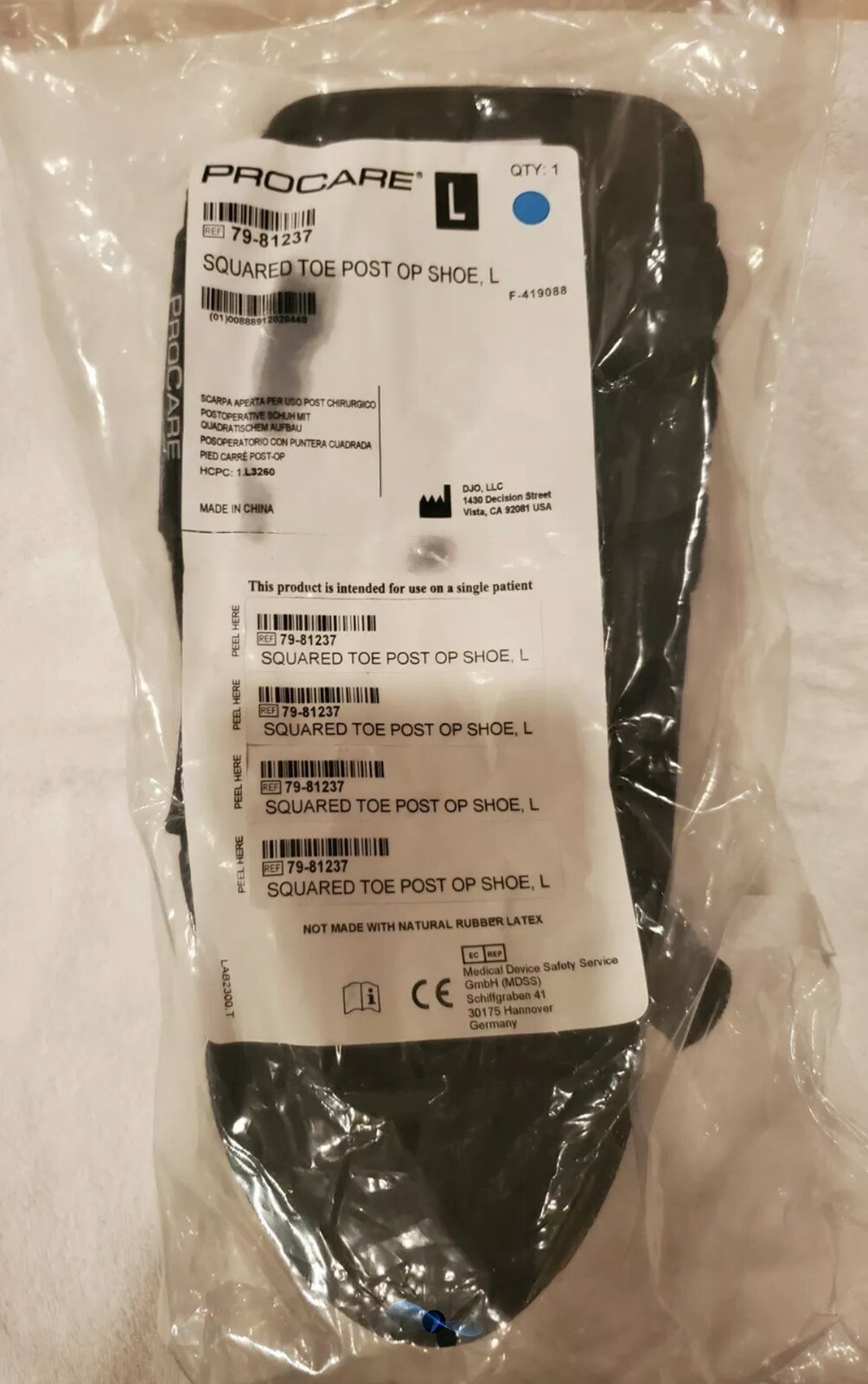 PROCARE Squared Toe Post Op Shoe, Large, Female Size 10.5-13, Male Size 9.5-12