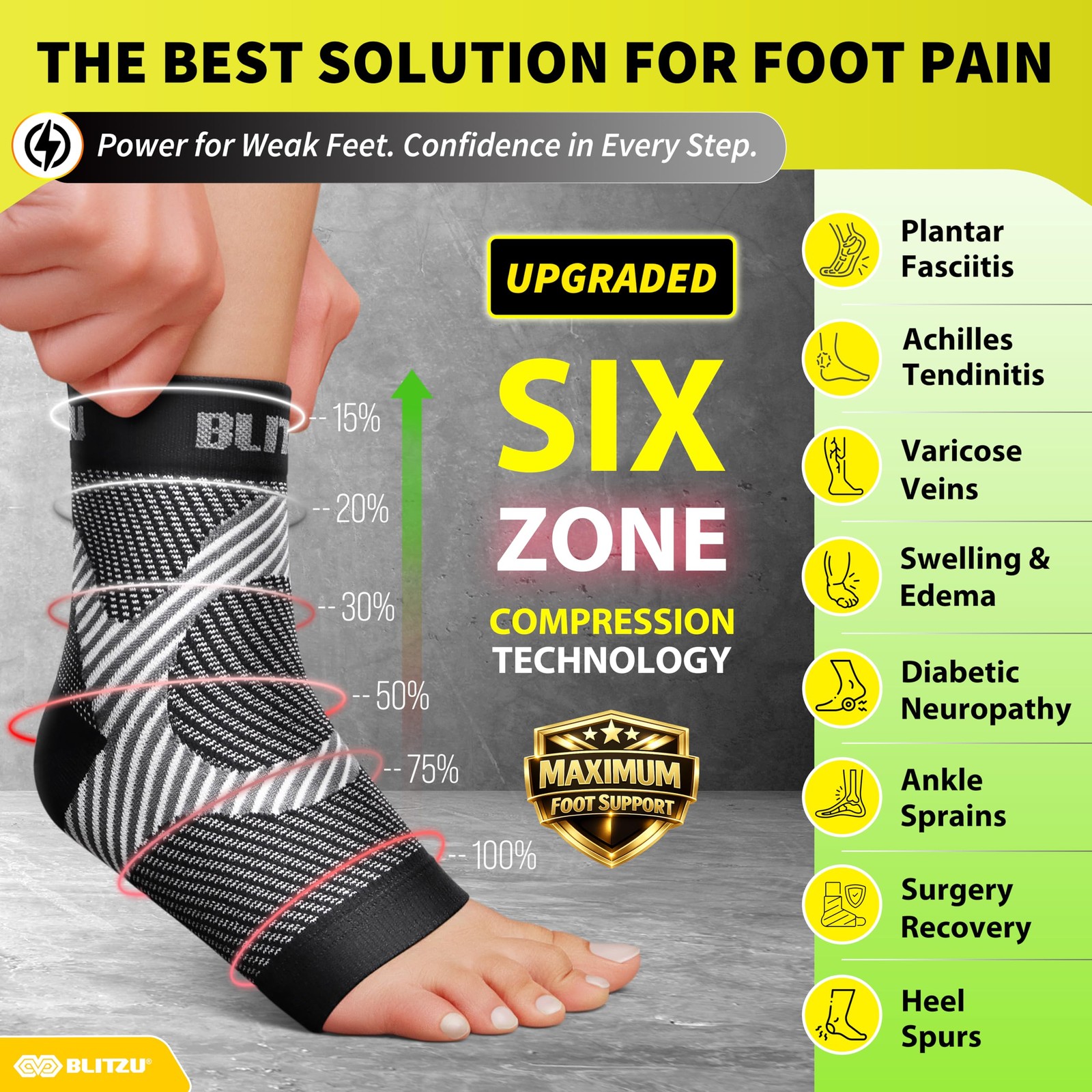 Compression Socks for Plantar Fasciitis, Large/X-Large (1 Pair), Black