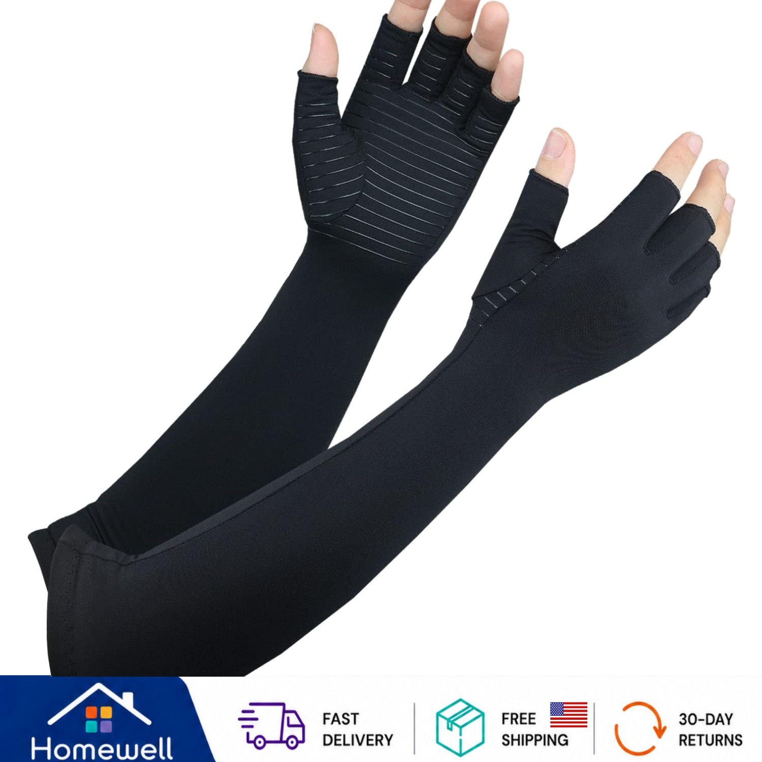 Unisex Copper Long Compression Gloves for Arthritis and Muscle Fatigue – Small