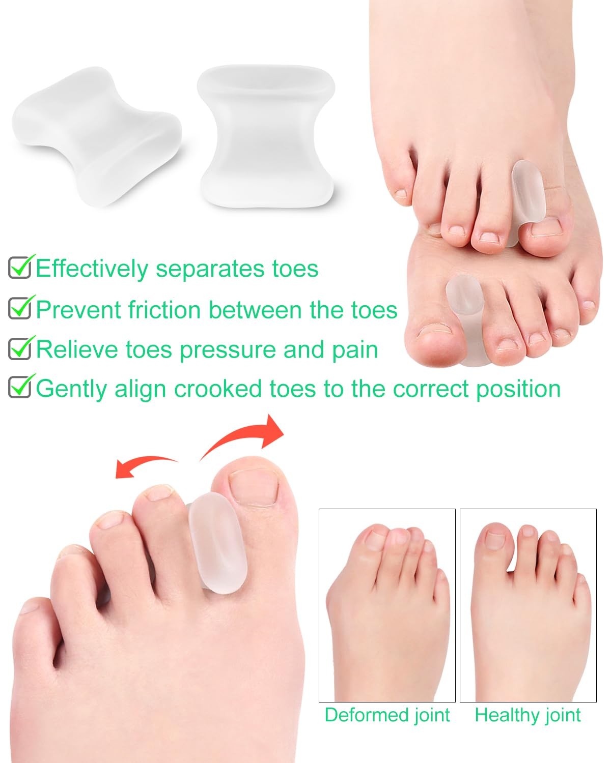 PGRODE 12 Pack Gel Toe Separators Silicone Spacers for Women Large, Clear