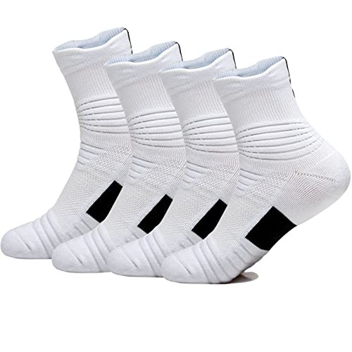Basketball Socks Compression Cushion Thick Cycling Socks 6-10 4 Pack White
