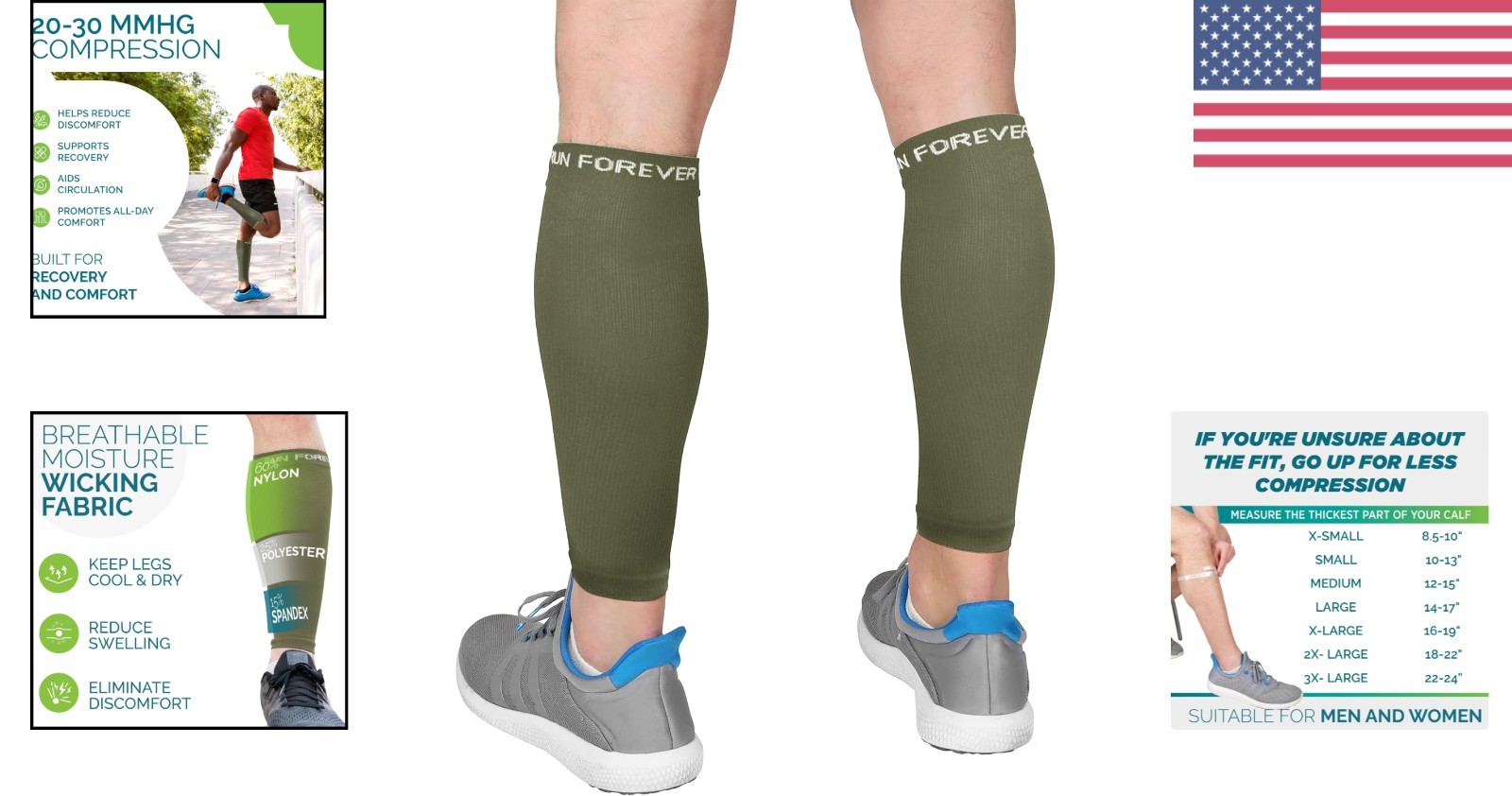 Calf Compression Sleeve Large Army Green for Running and Sports Activities