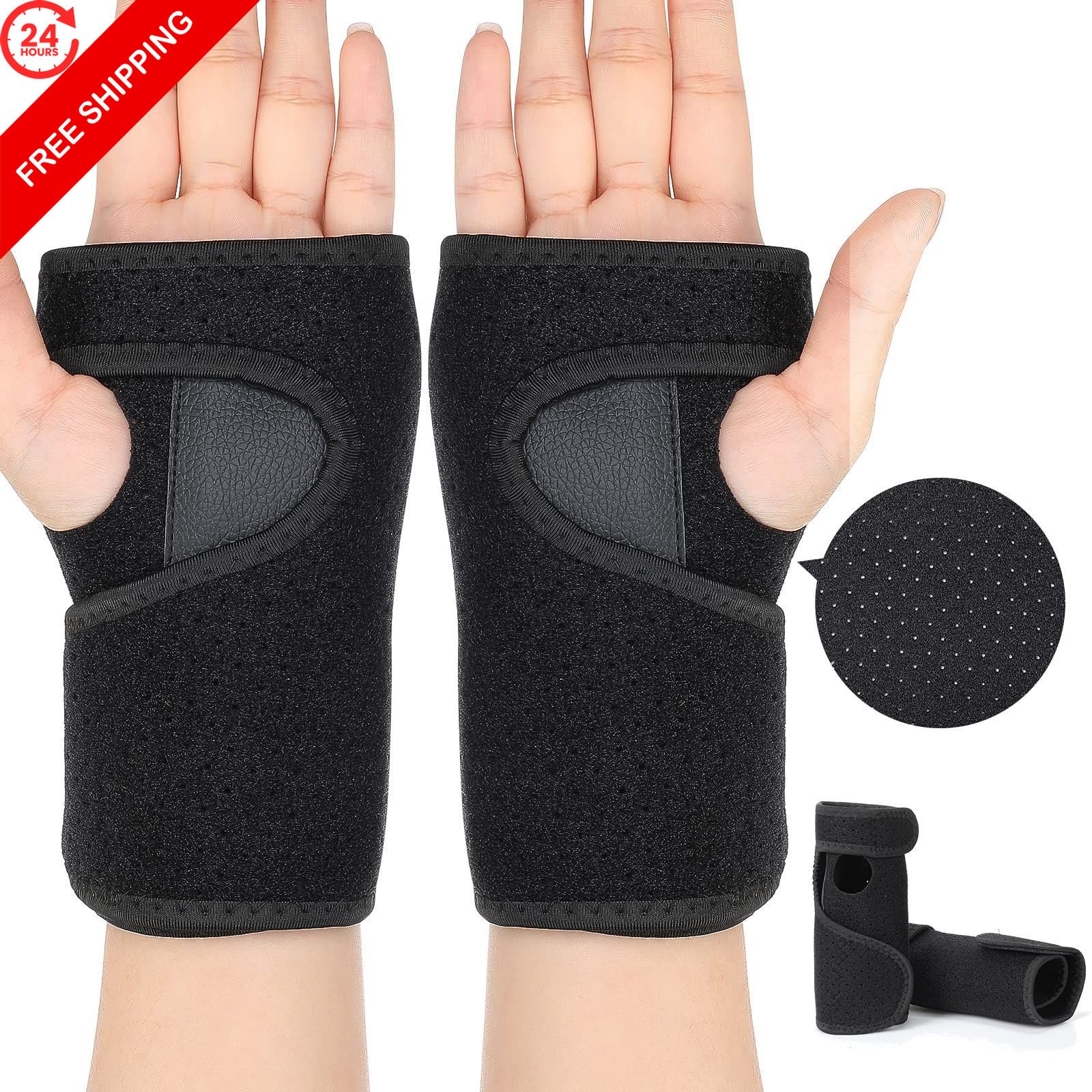 2 Pcs Wrist Brace for Carpal Tunnel Night Sleep Breathable Style, Black