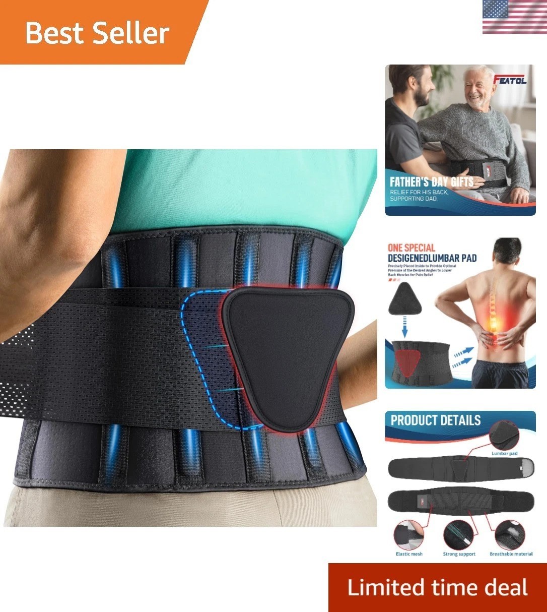 Lumbar Support Back Brace – Breathable Pain Relief Belt for Scoliosis & Sciatica