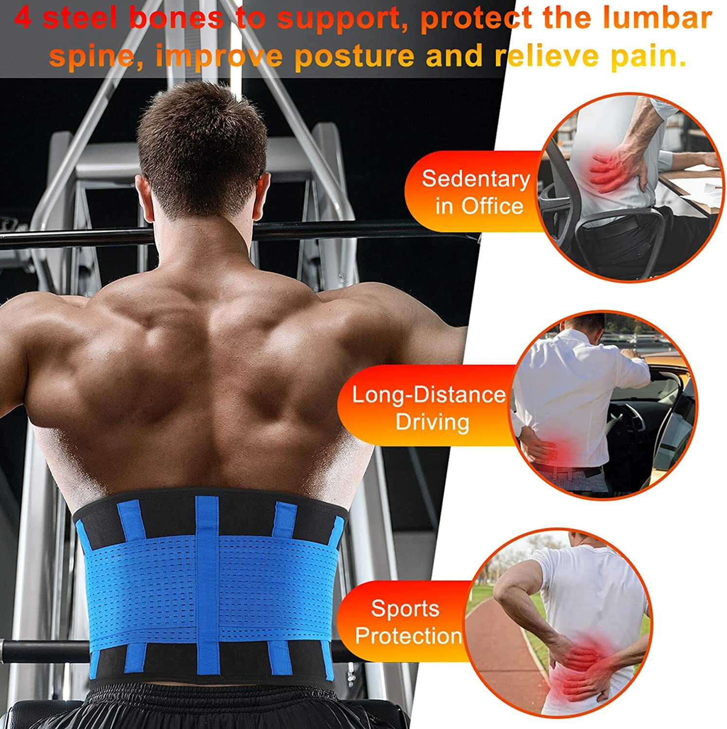 Men Lumbar Lower Back Support Brace Posture Orthosis Waist Belt Pain Relief Wrap