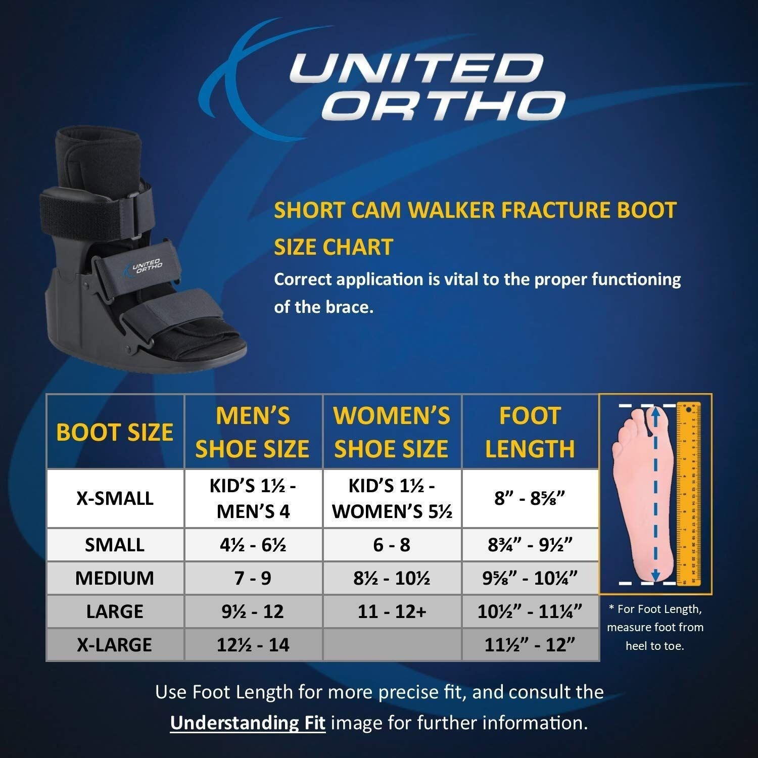 United Ortho Short Cam Walker Fracture Boot Small Black Left Or Right Unisex