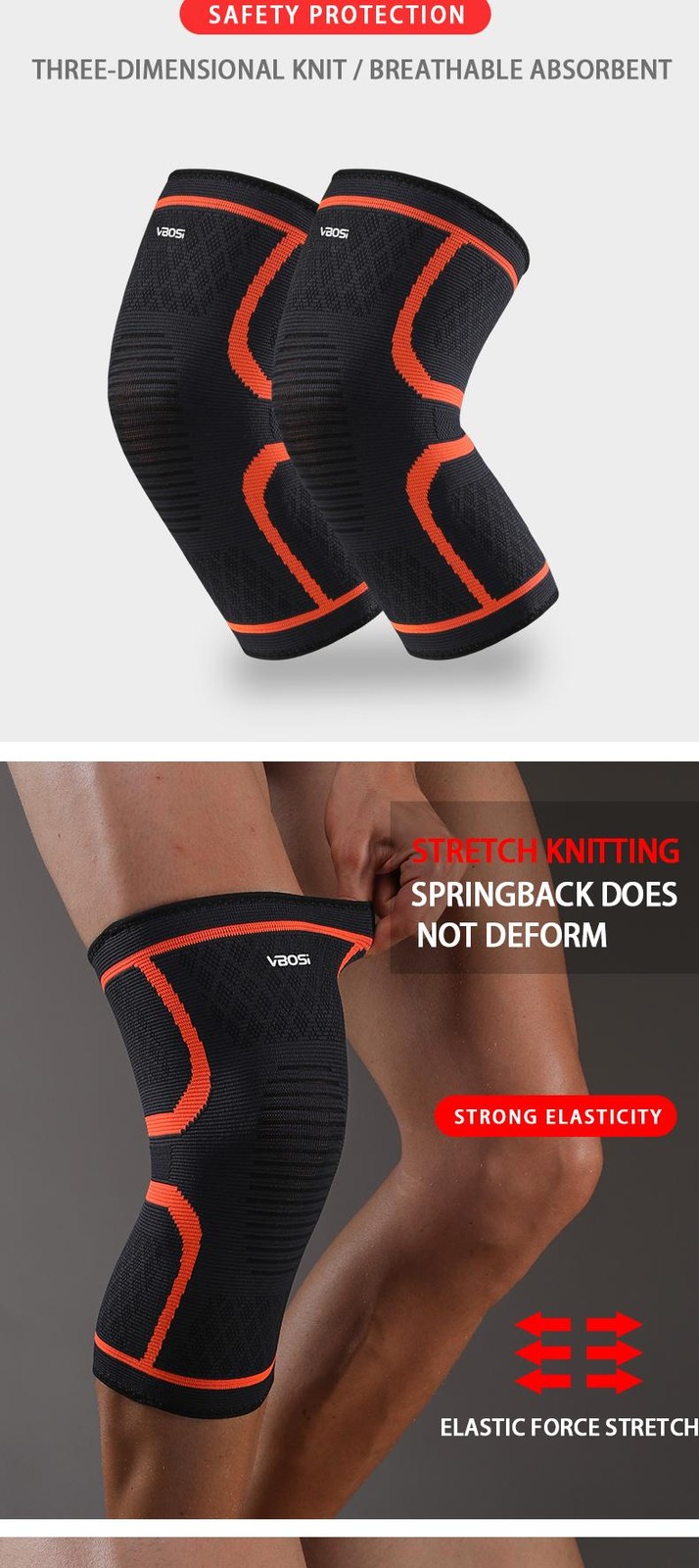 1 Pc Elastic Breathable Compression Knee Support Sleeve for Basketball Running C