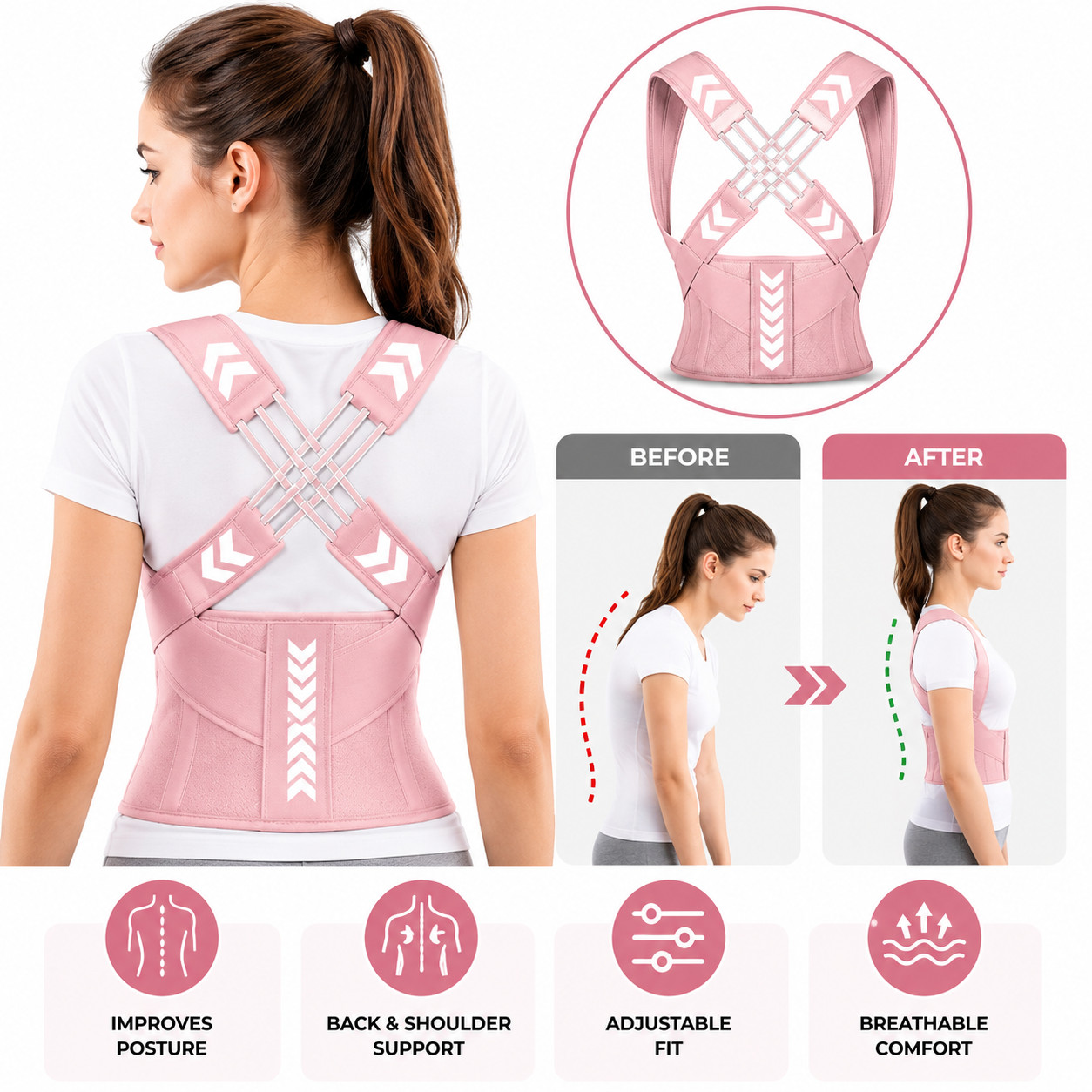 Back Brace Posture Corrector for Women and Men, Shoulder Straightener Adjustable