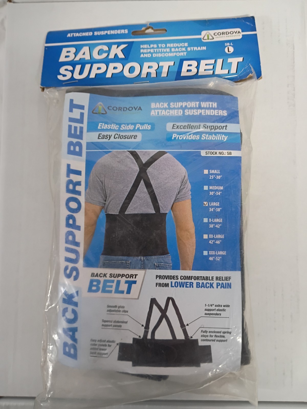 Large Back Support Belt Black Cordova Safety Products Relieves Lower Back Pain