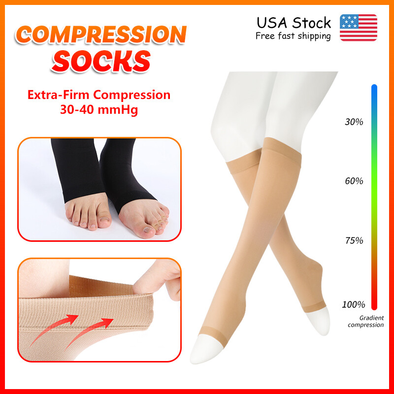30-40 mmHg Unisex Compression Socks Medical Varicose Flight Eases Swelling Hose
