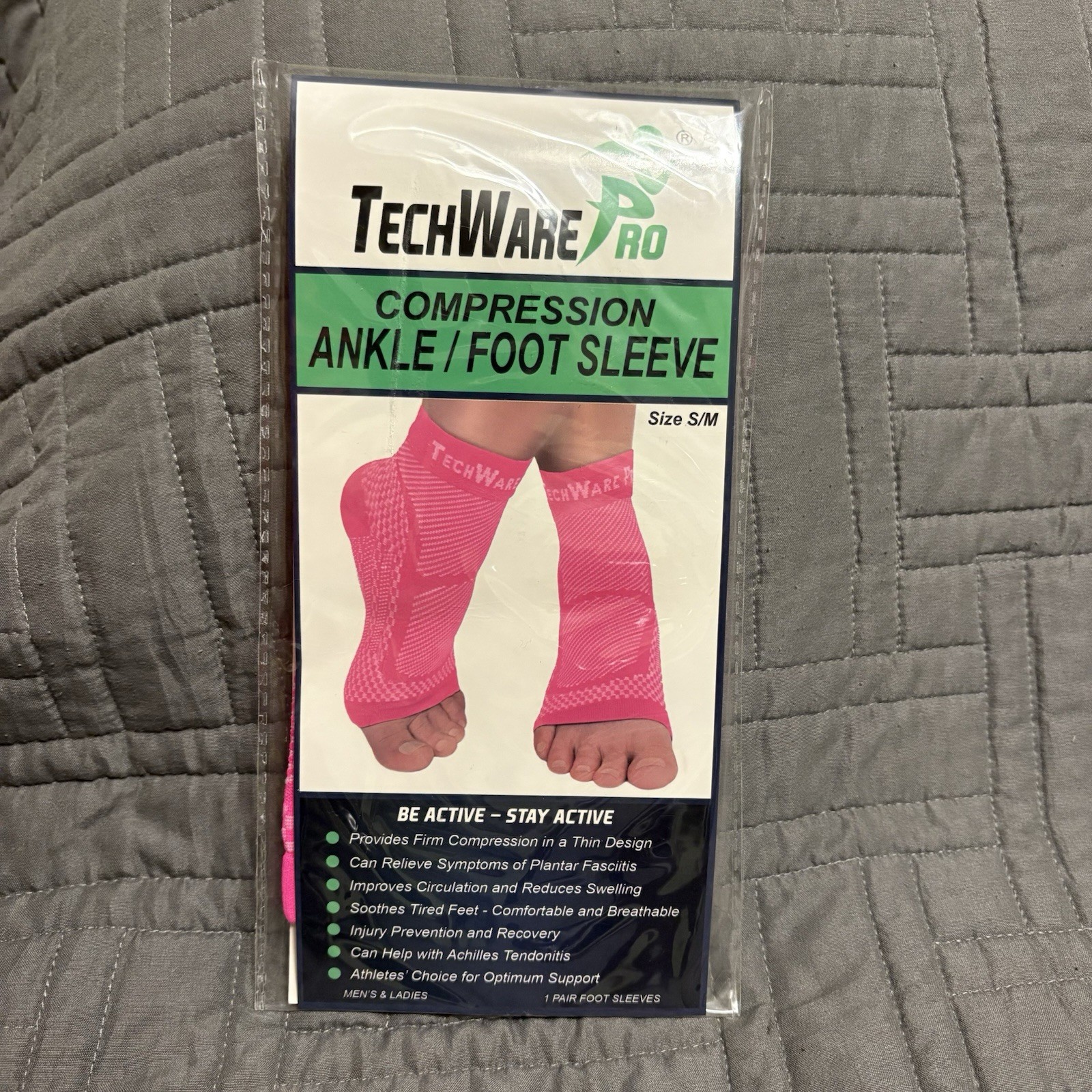 TechWare Pro Ankle Foot Brace Compression Sleeve Size S/M One Pair Bright Pink