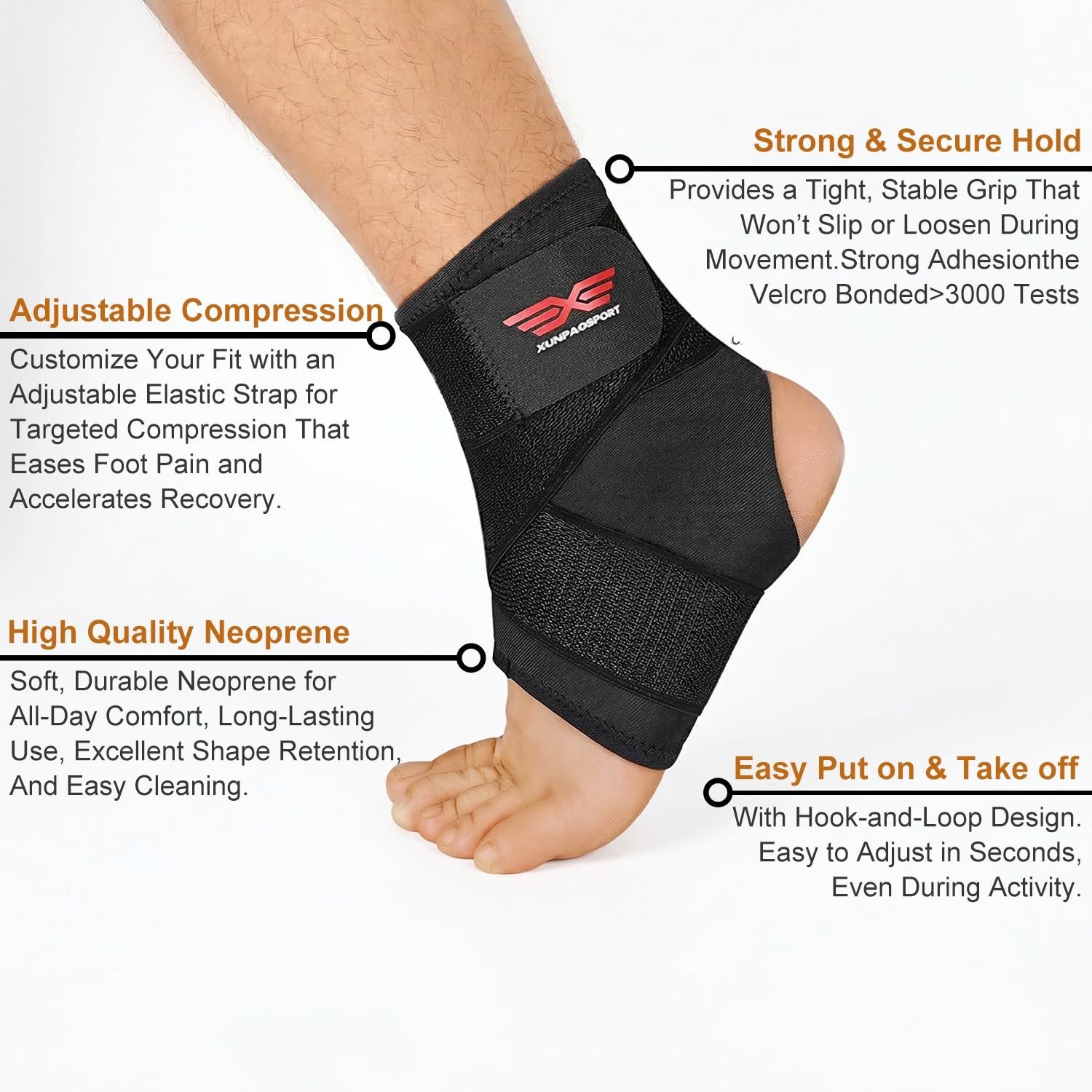 Classic Black Ankle Braces – 360° Compression for Enhanced Stability (2-Pack)