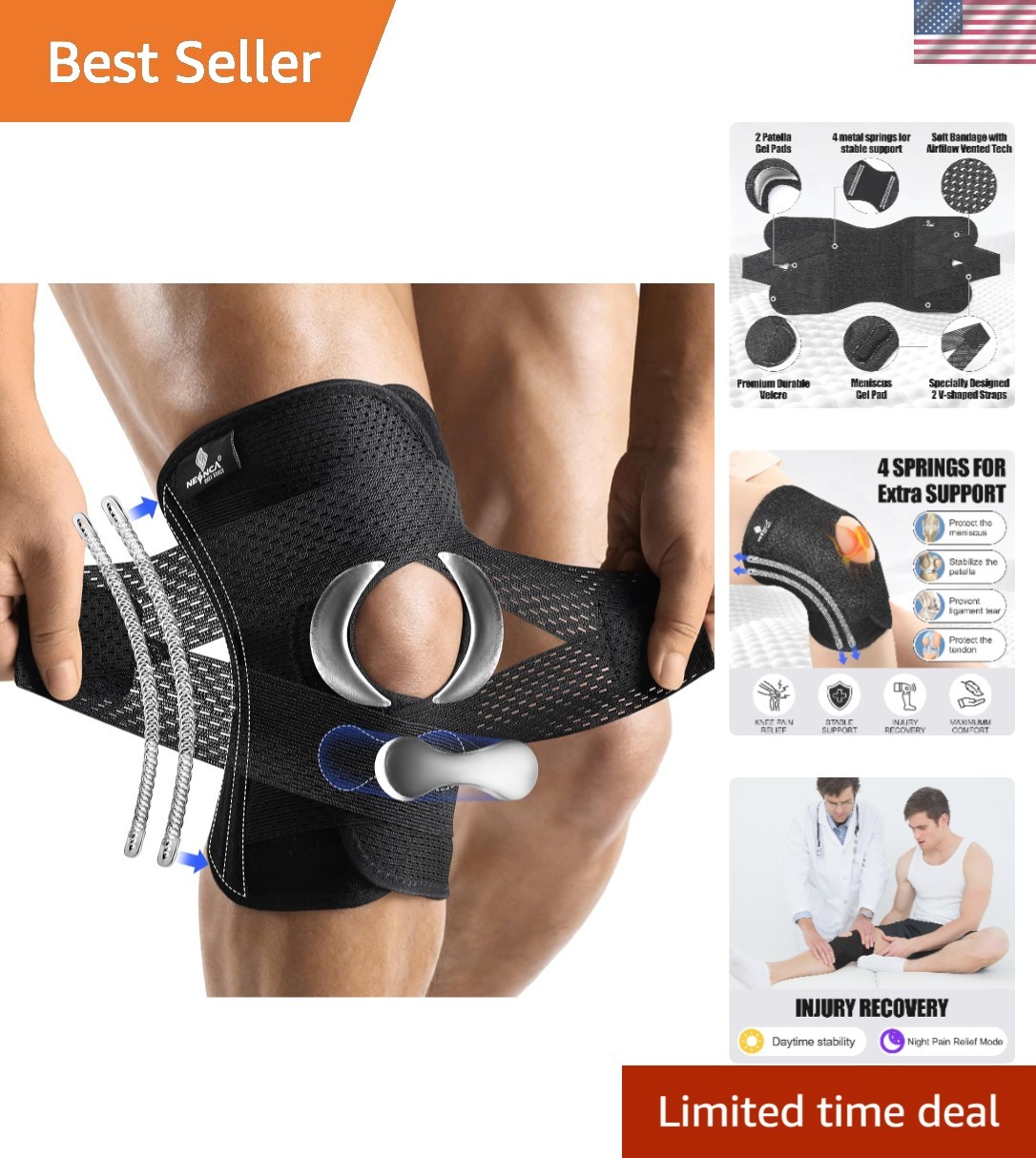 Knee Brace for Knee Pain, Compression Knee Support with Air Mesh Fabric, Adju…