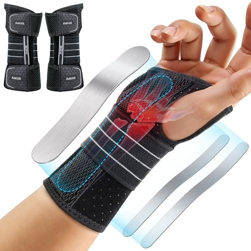 2 Pack Carpal Tunnel Wrist Braces, Adjustable Night Wrist Support with 3 L Gray