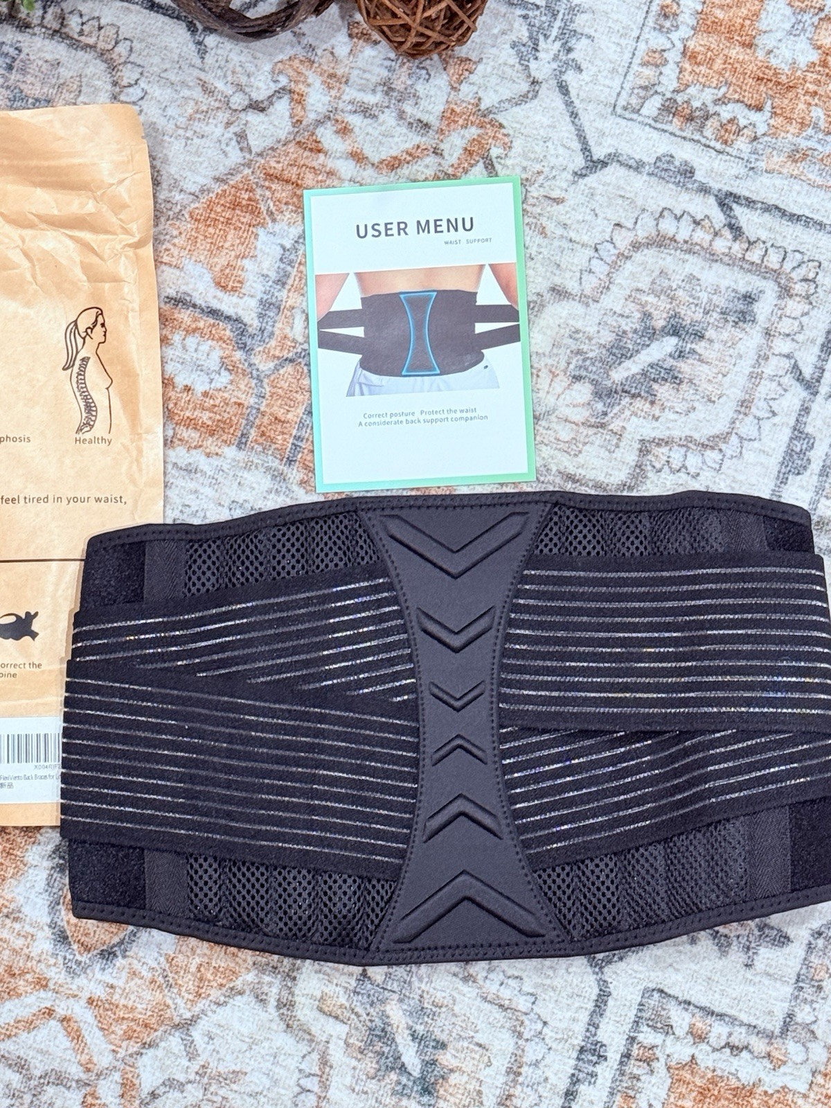 Adjustable Black Lumbar Support Belt Size M for Back & Waist Posture Stabilize