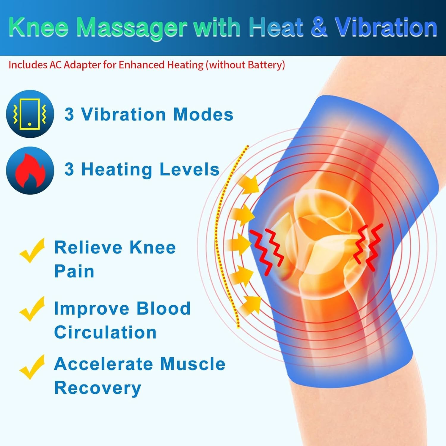 Knee Massager with Heat & Vibration, Heated Knee Brace for Knee Pain Relief, Hea