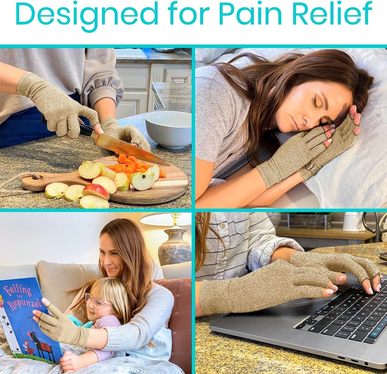 Pain-Relieving Open Finger Compression Gloves for Arthritis – Small Size, Beige