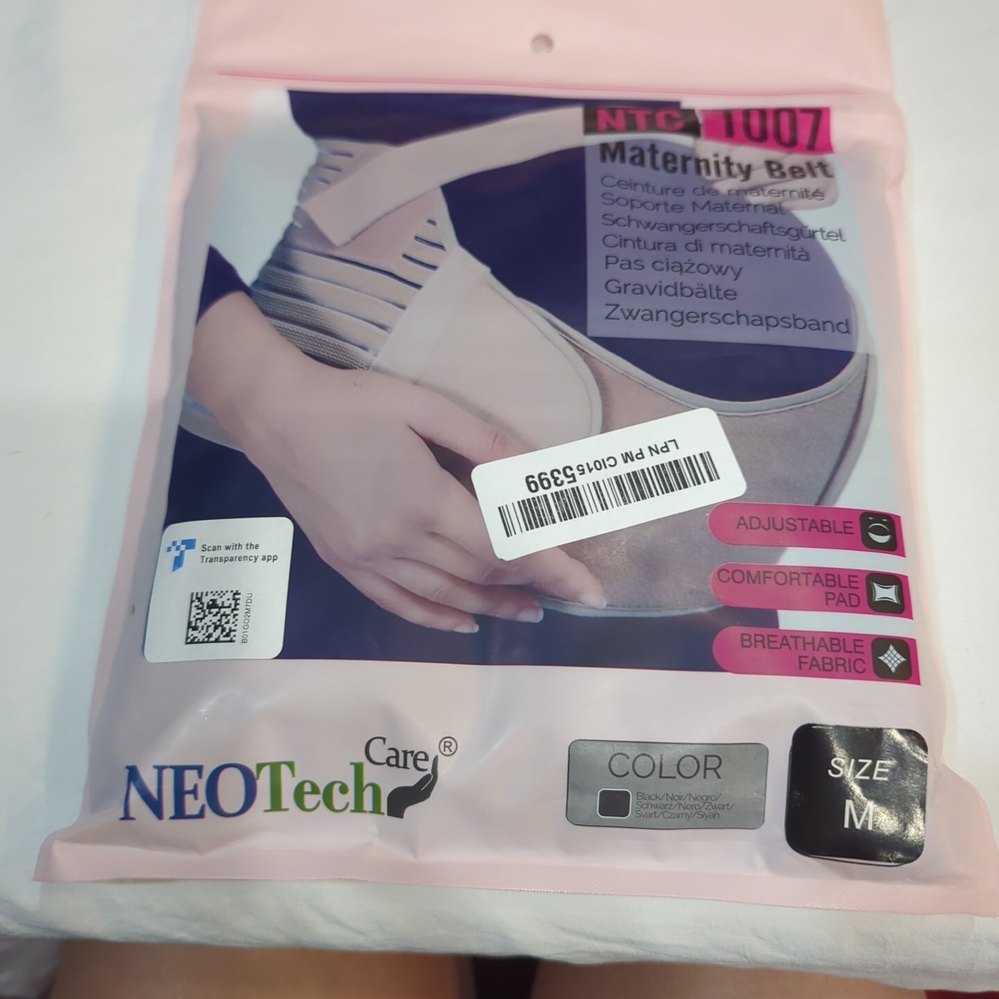 Neo Tech Care Maternity Back-MEDIUM Belly Belt SUPPORT Blk Adjust Breathable NEW