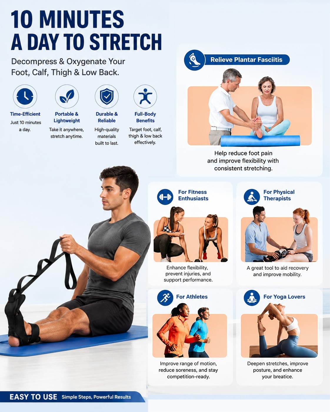 JUNWING Plantar Fasciitis Stretch Strap with Foot Loop, Calf Stretcher for Ac…