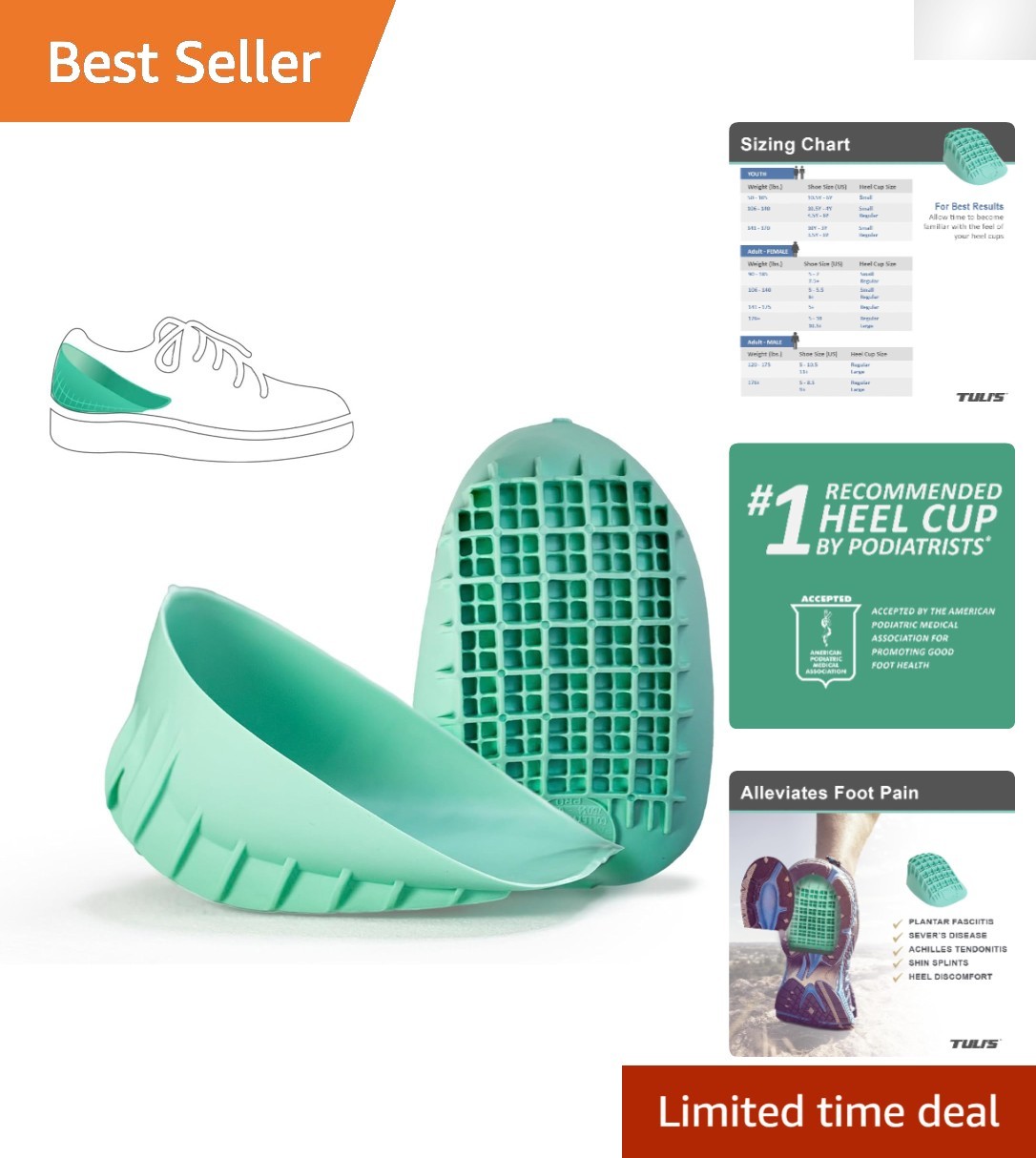 Tuli’s Heavy Duty Heel Cups – Shock-Absorbing Inserts for Heel Pain Relief