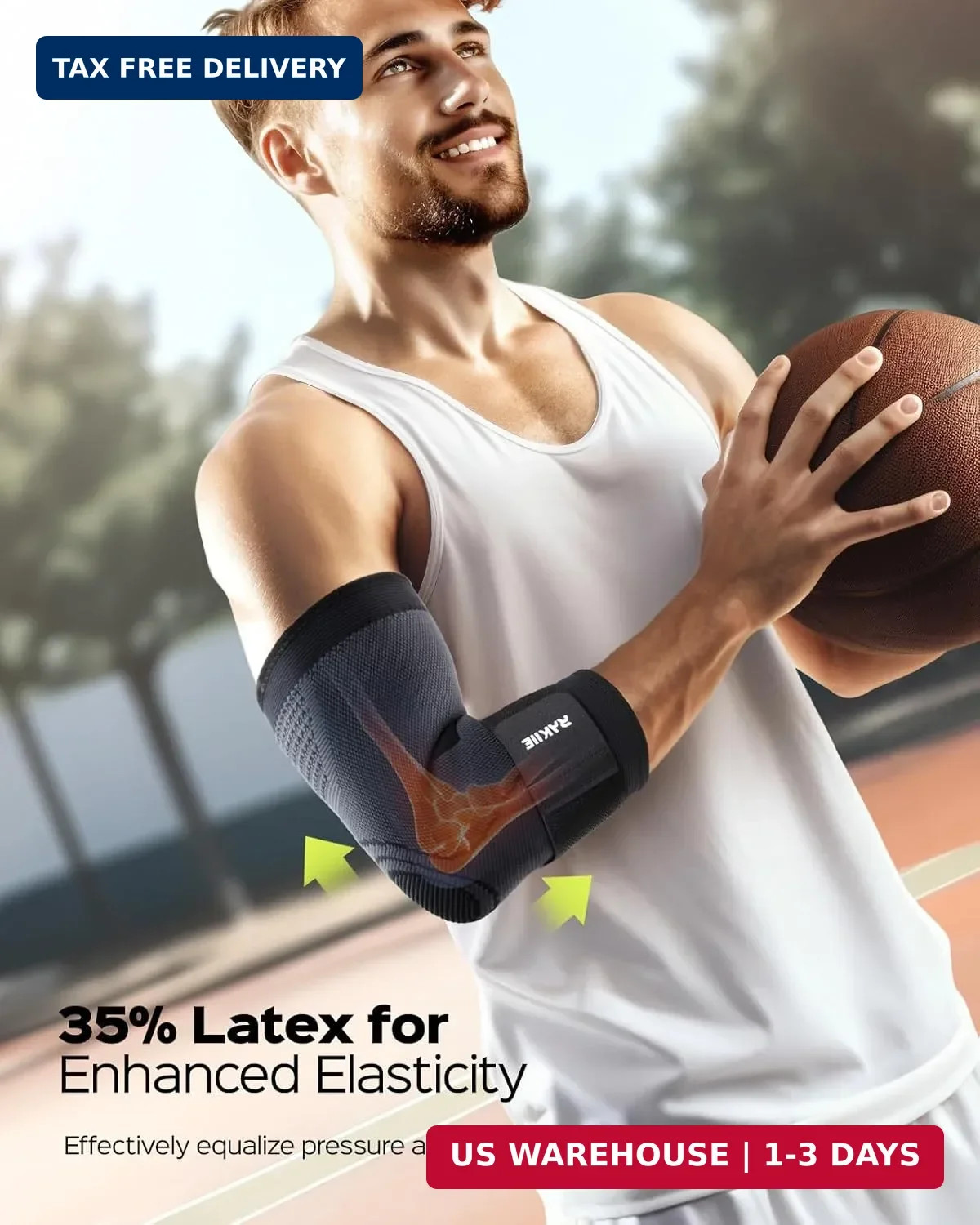 Rakiie Elbow Compression Sleeve 2 Pack, Elbow Brace for Tendonitis and Tennis El