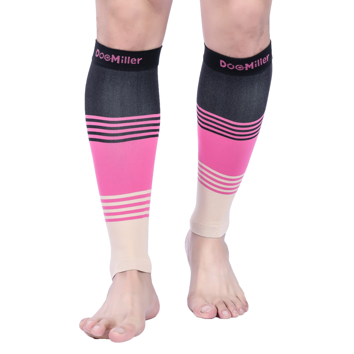Doc Miller Calf Compression Sleeve 1Pair 20-30mmHg Varicose Veins BLACK/PINK/TAN