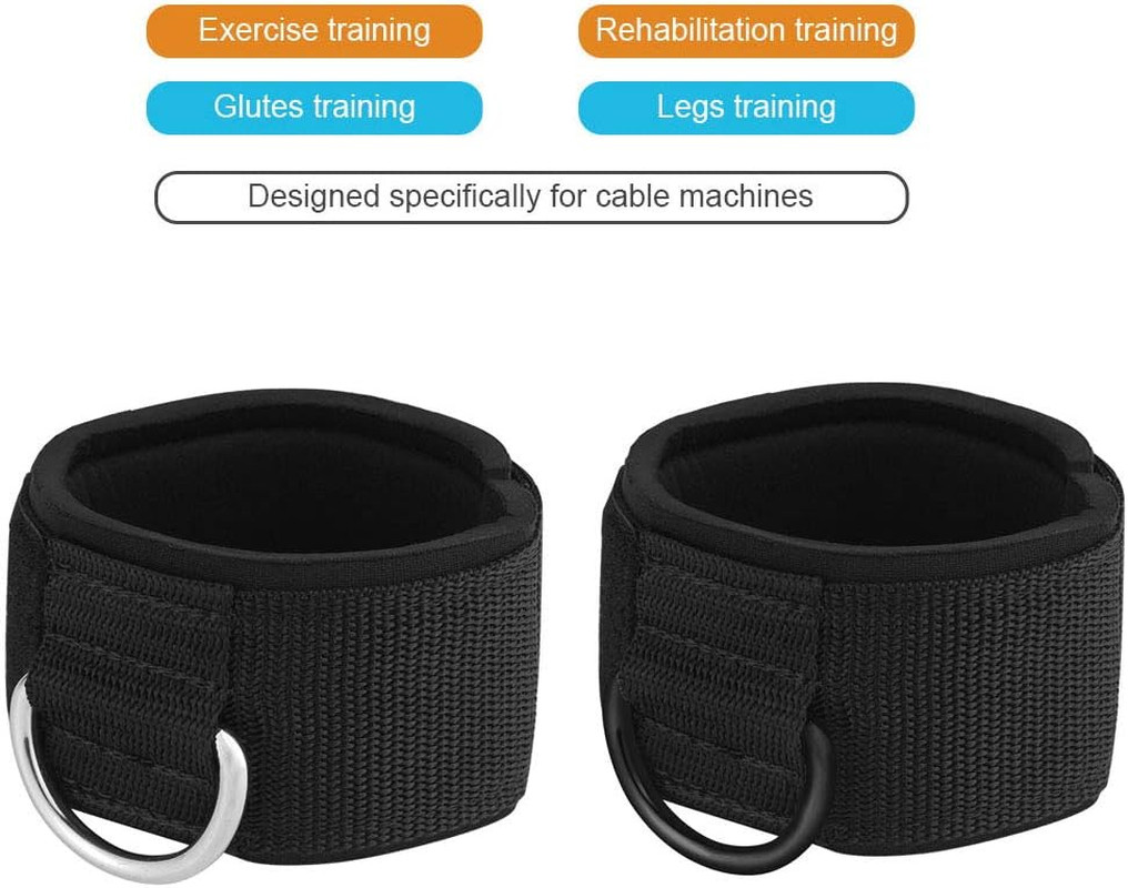 Ankle Wrist Cuffs Neoprene Padded Straps D-Ring Glute Kickback for Cable Machine