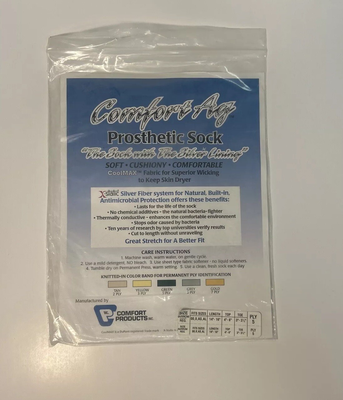 Comfort Ag, The Silver Fiber System Prosthetic Sock, Size Narrow/Regular, Ply 5