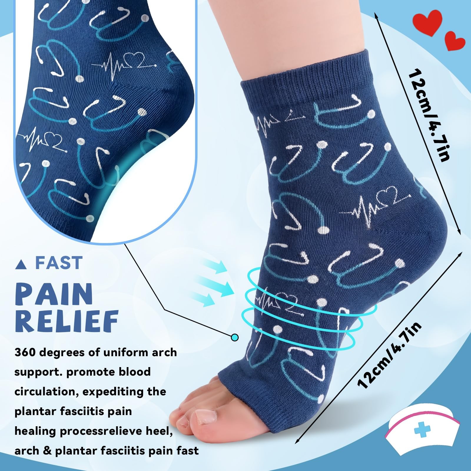 Hercicy 6 Pairs Nurse Plantar Fasciitis Socks one size fits all, multicolor